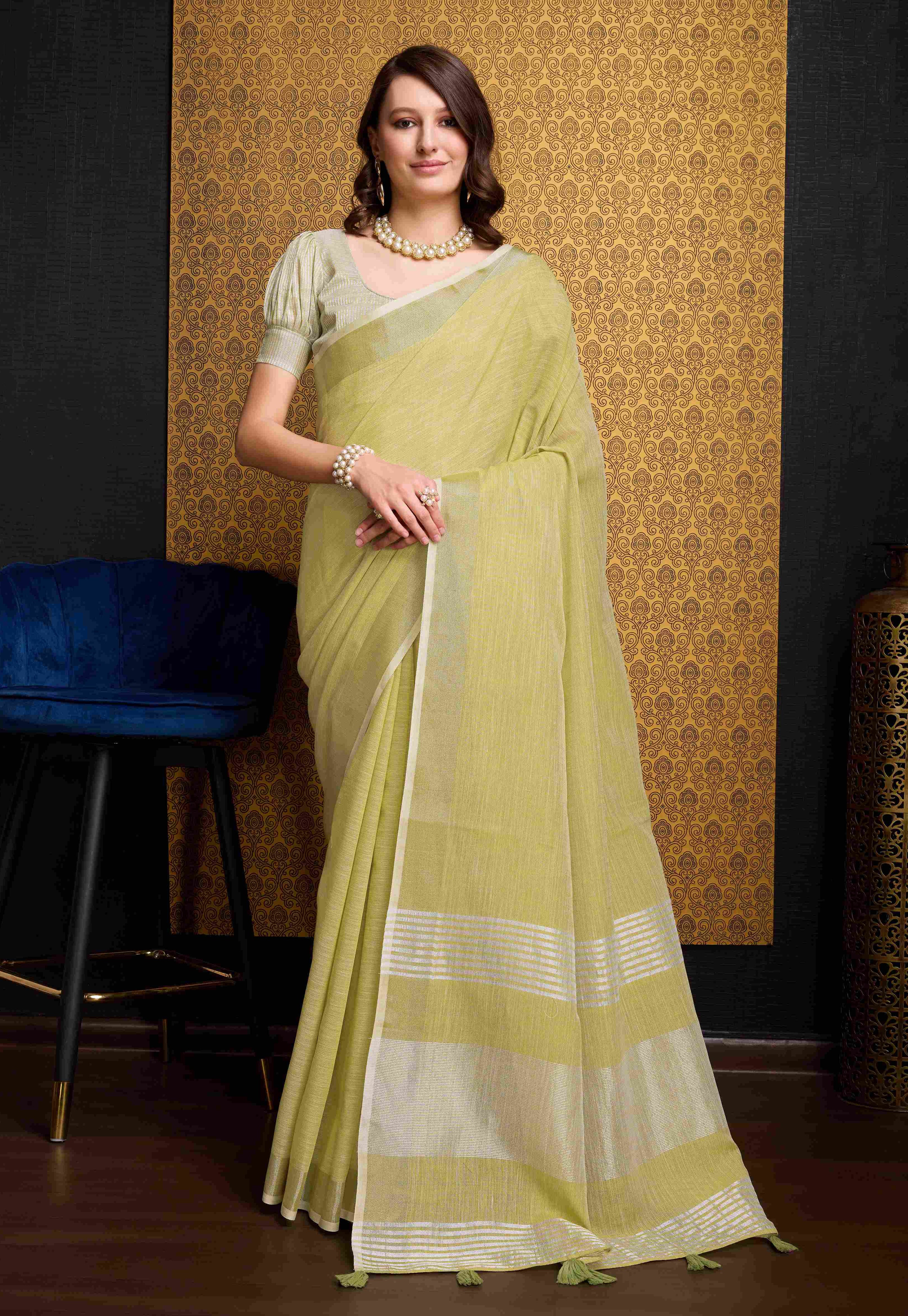 Bright Lemon Linen Saree