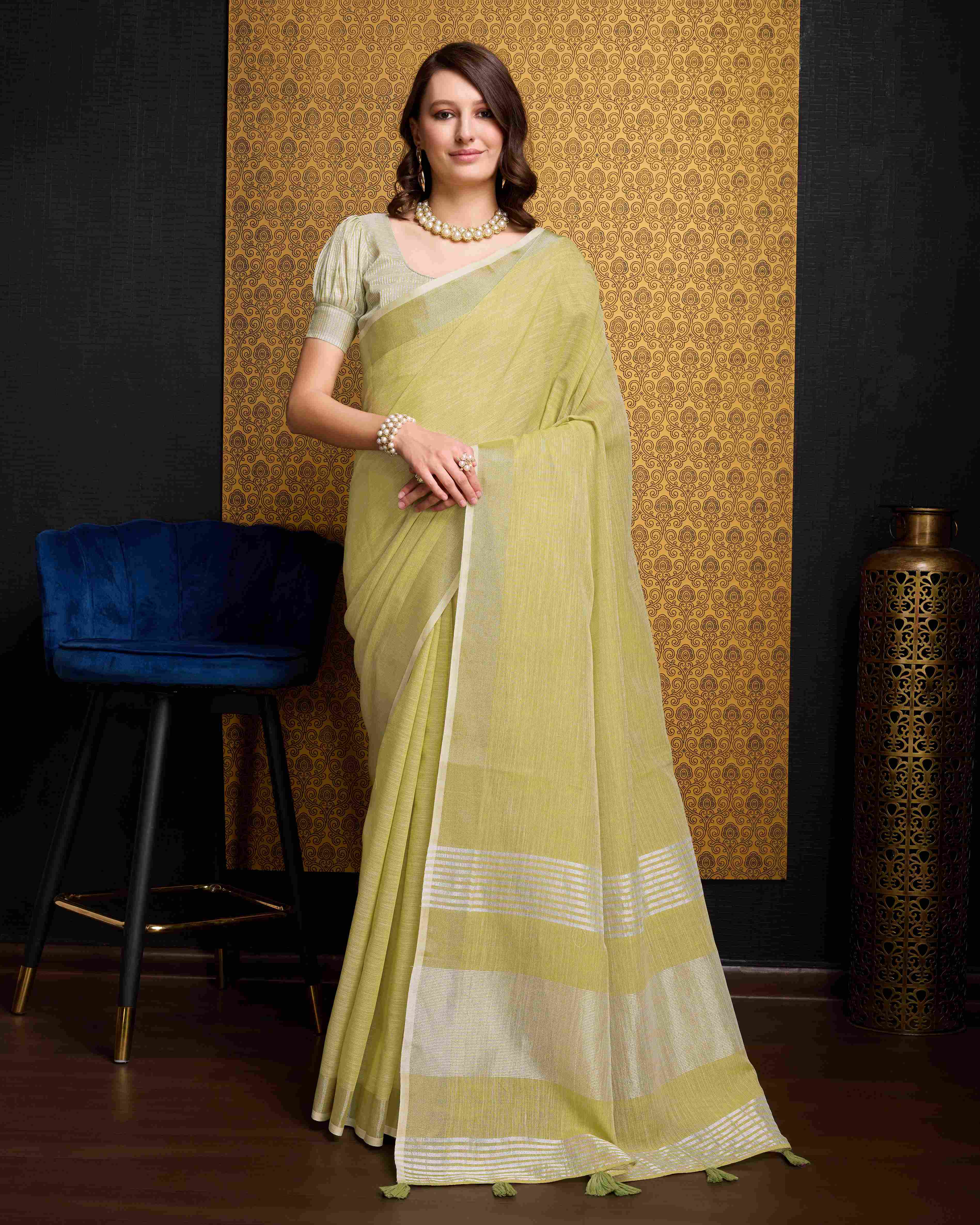 Bright Lemon Linen Saree