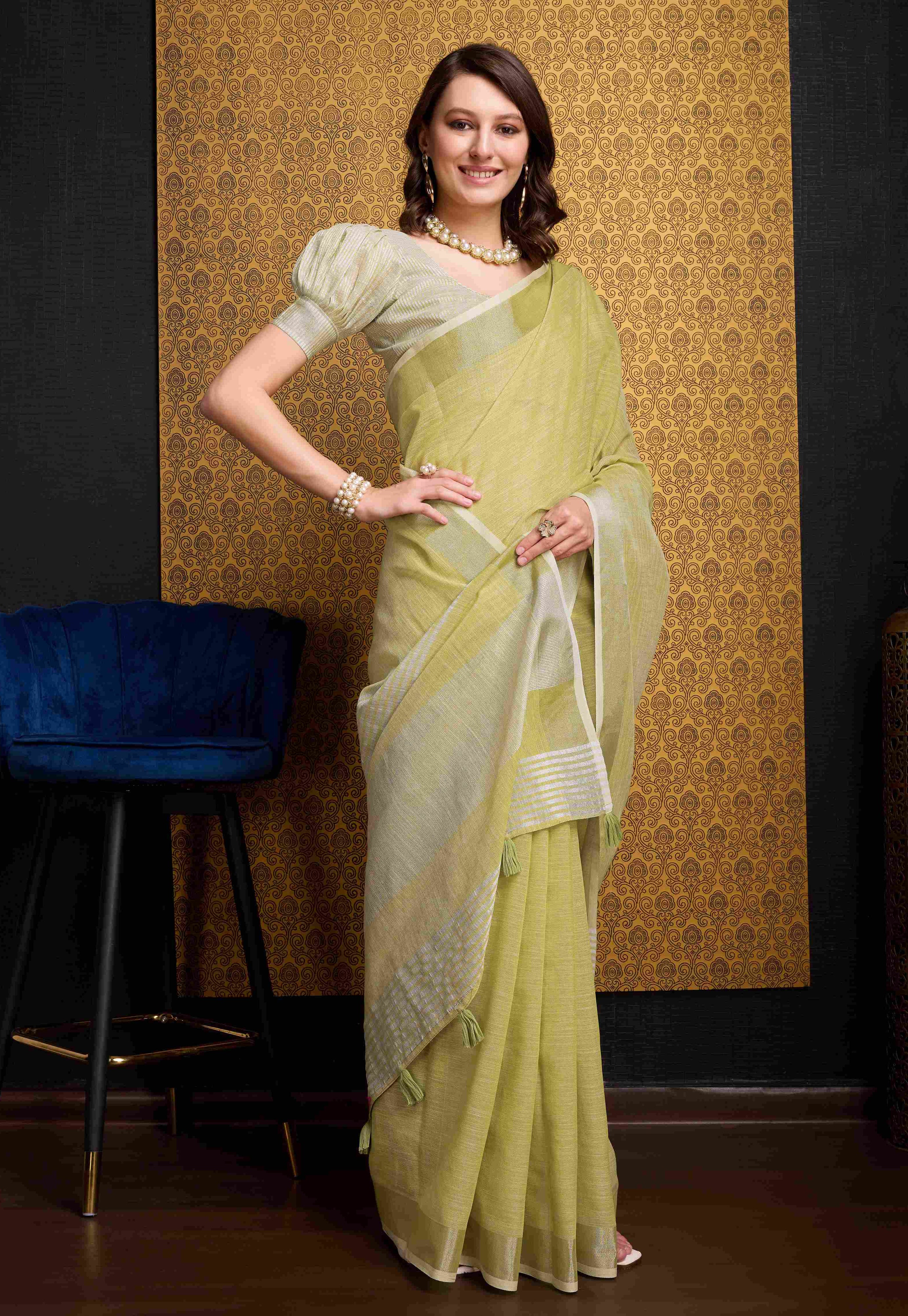 Bright Lemon Linen Saree