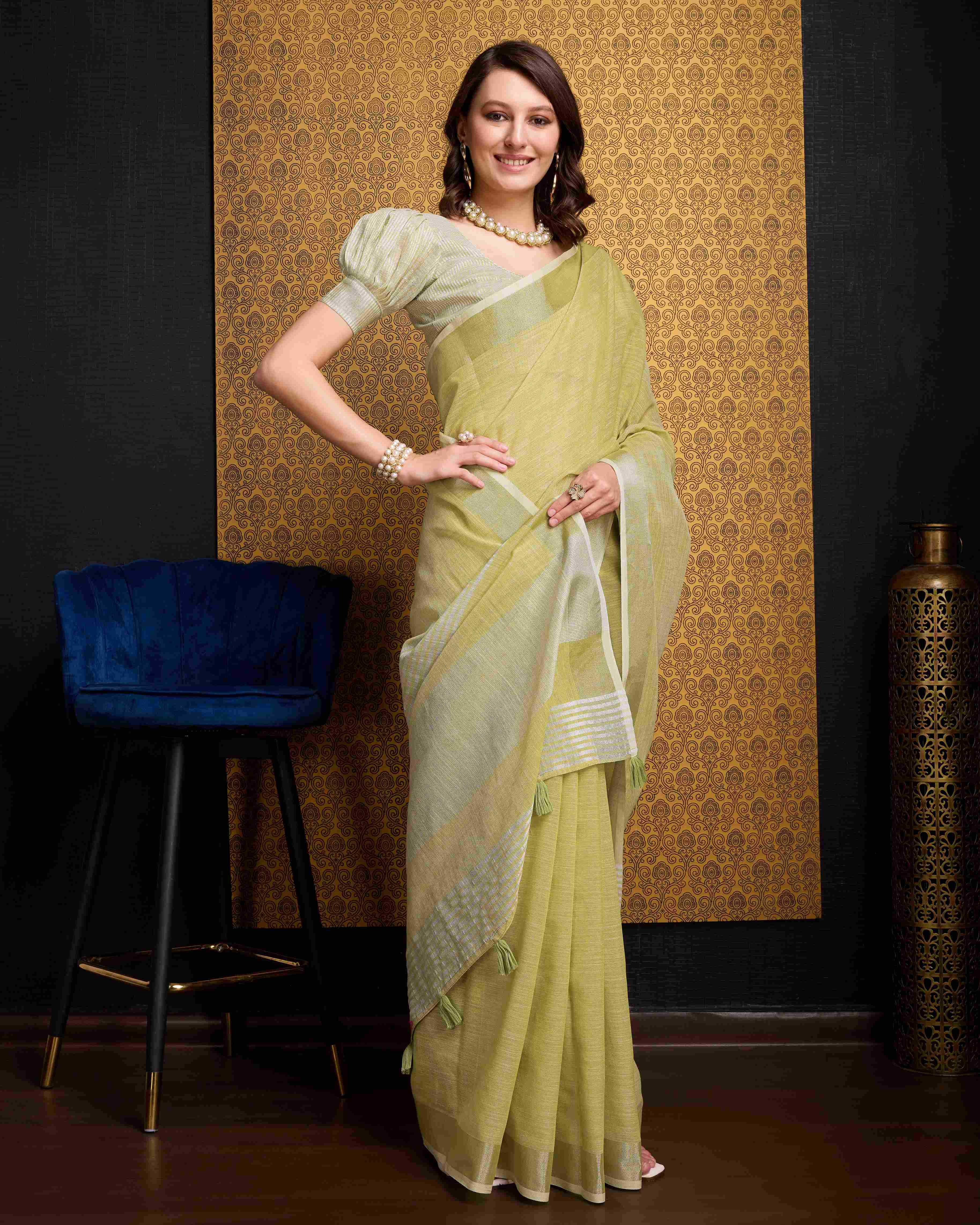 Bright Lemon Linen Saree