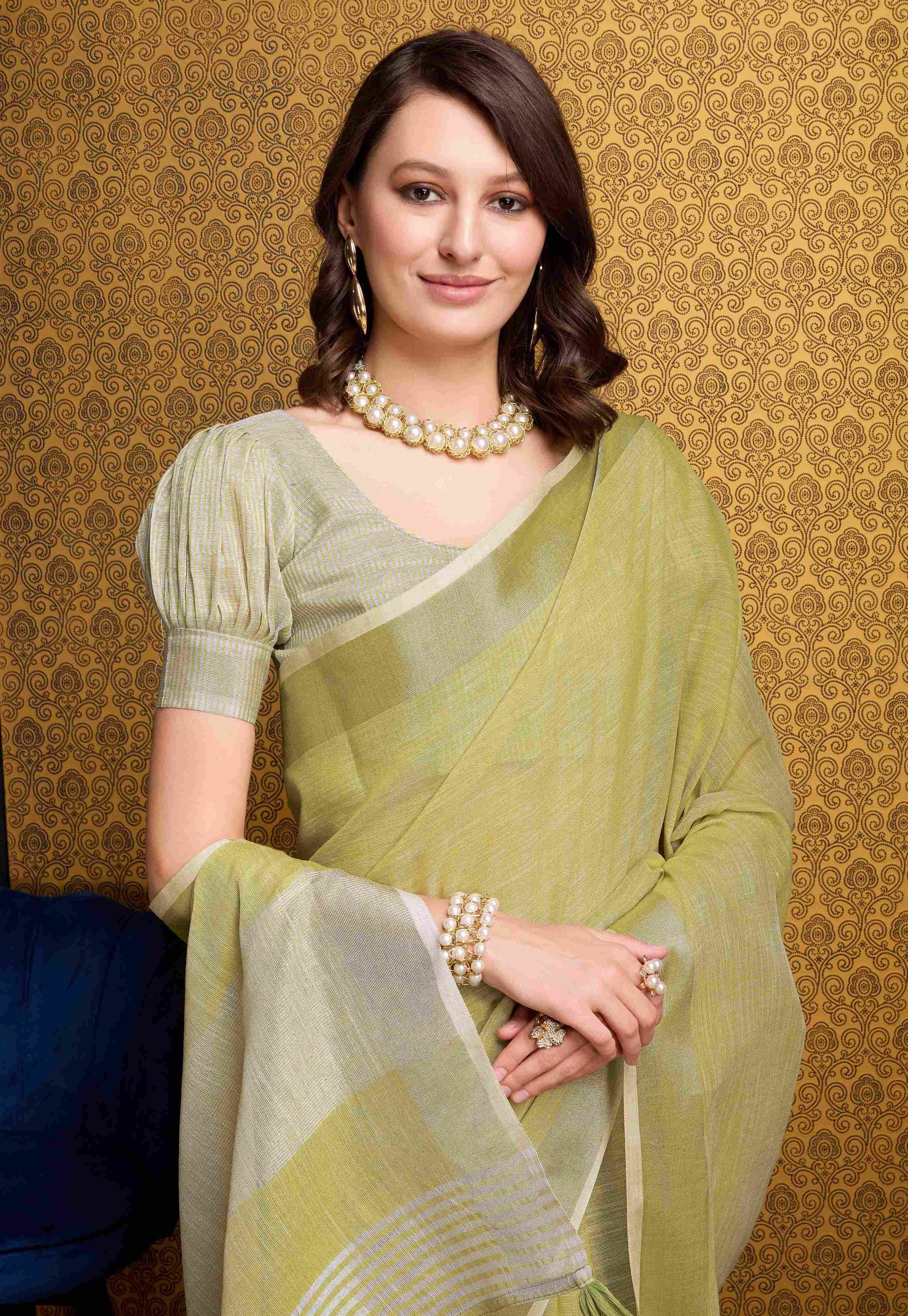 Bright Lemon Linen Saree