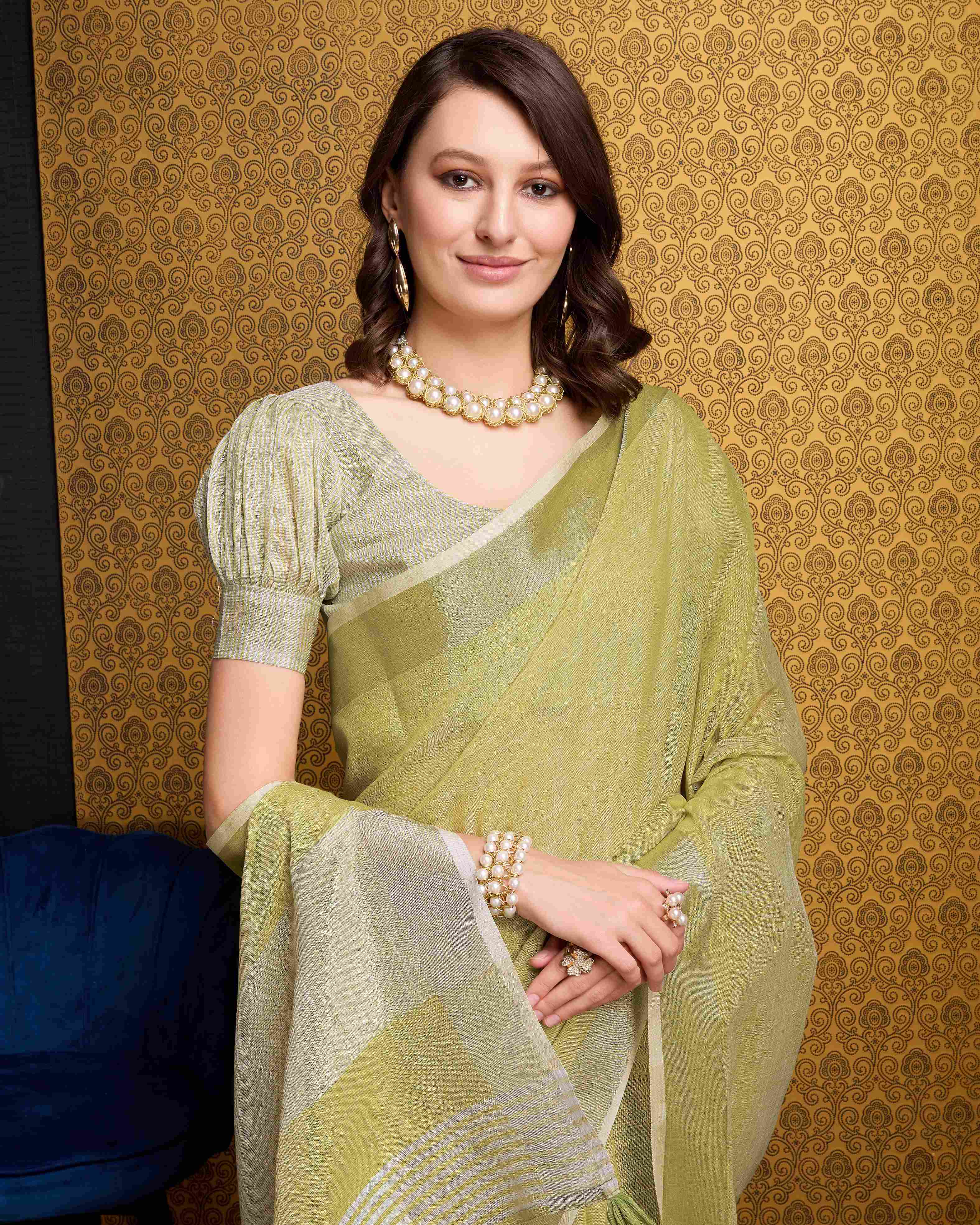 Bright Lemon Linen Saree