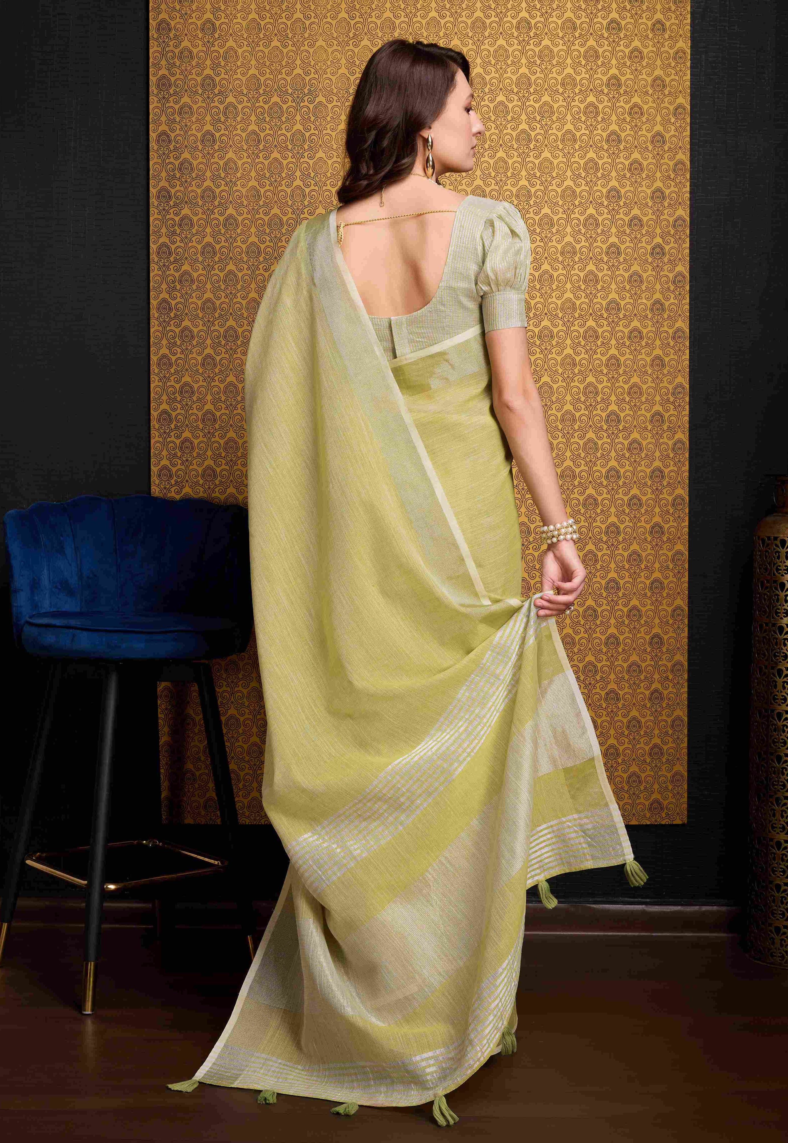 Bright Lemon Linen Saree