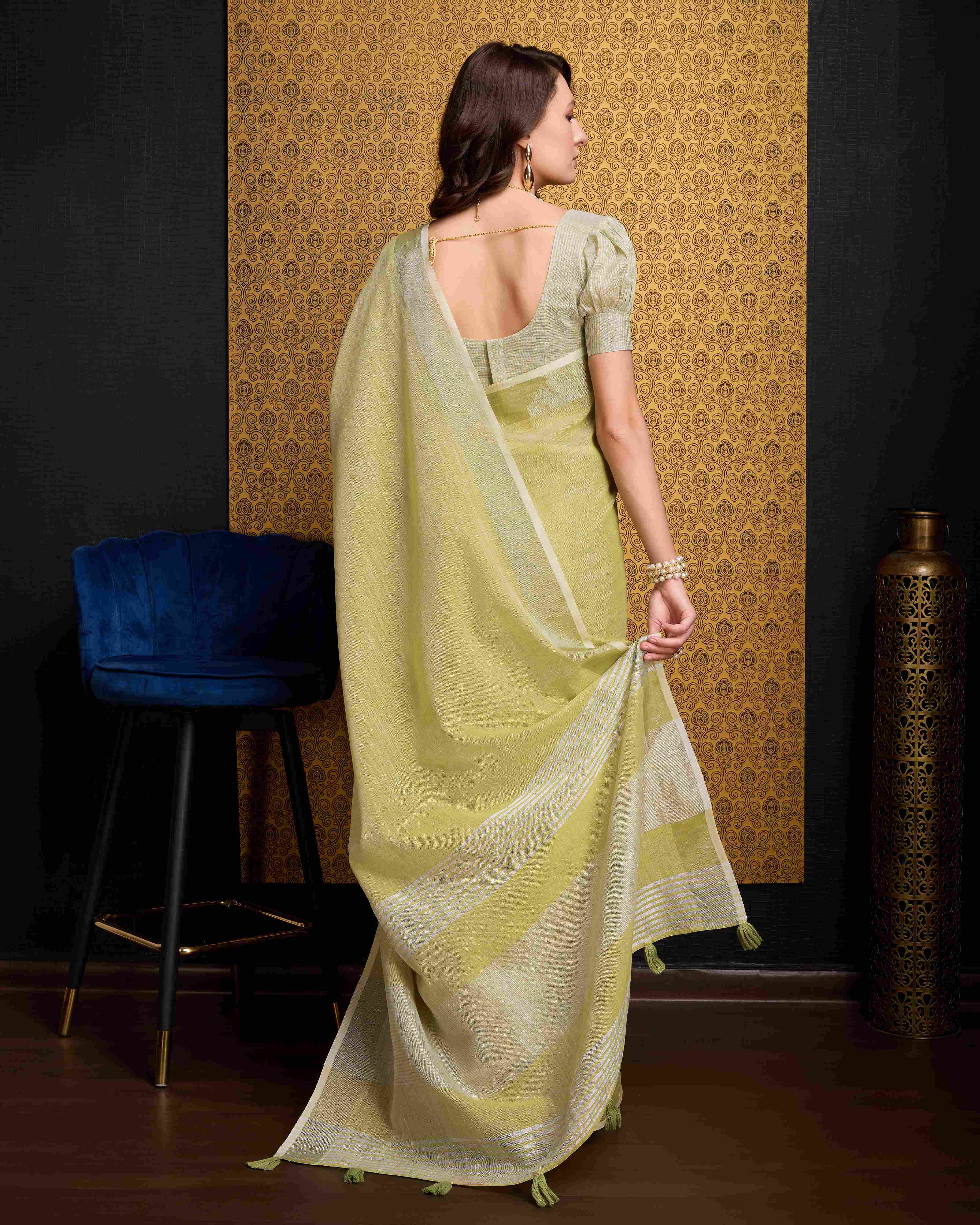Bright Lemon Linen Saree