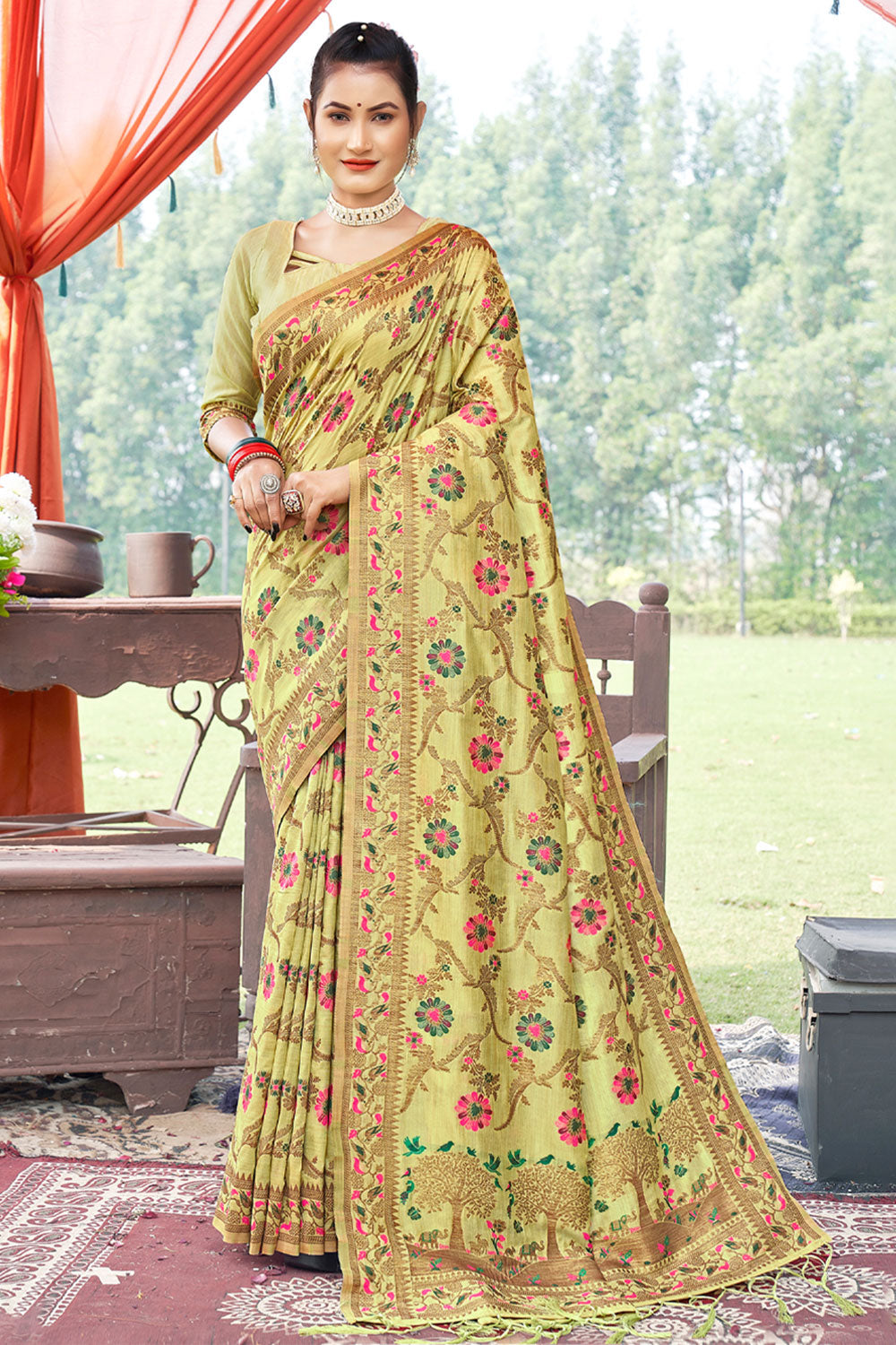 Light Yellow Banarasi Saree