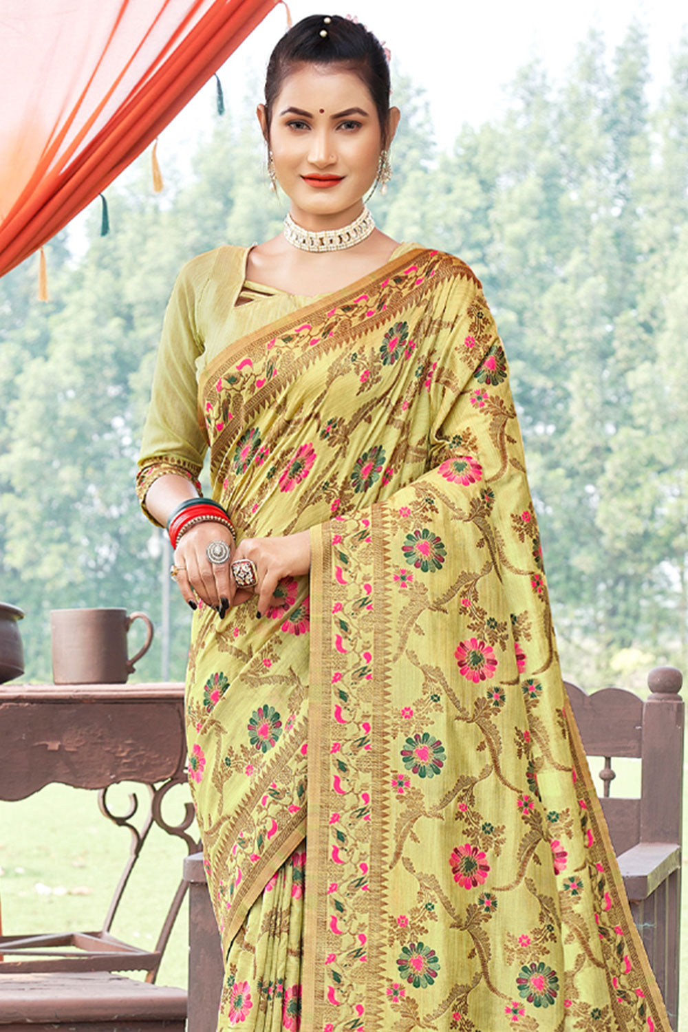 Light Yellow Banarasi Saree