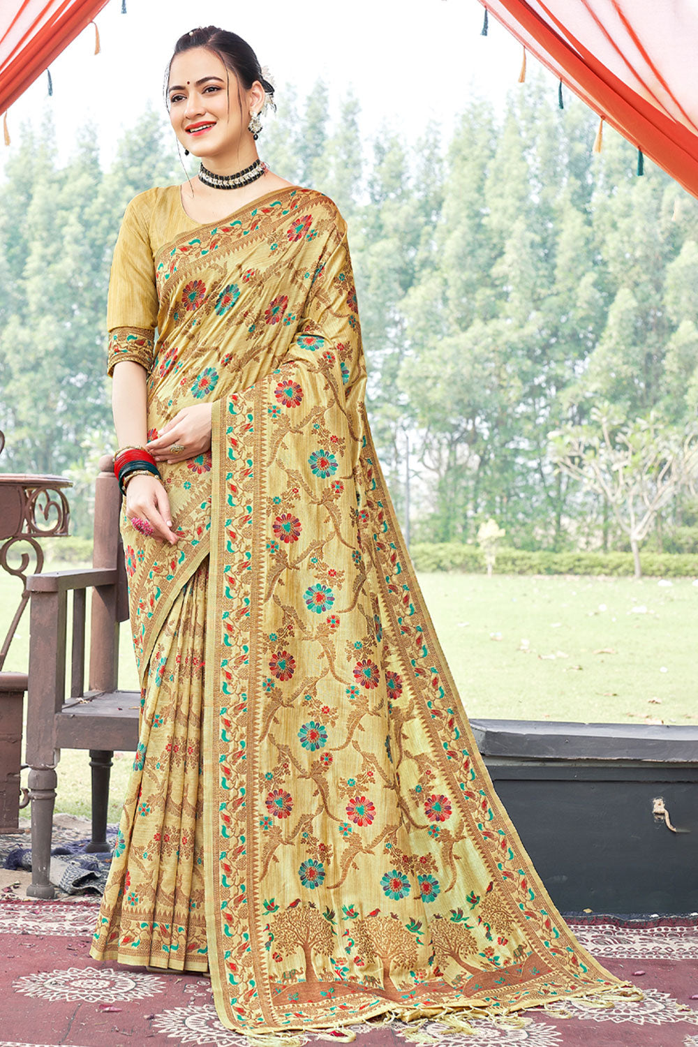 Mustard Yellow Banarasi Saree