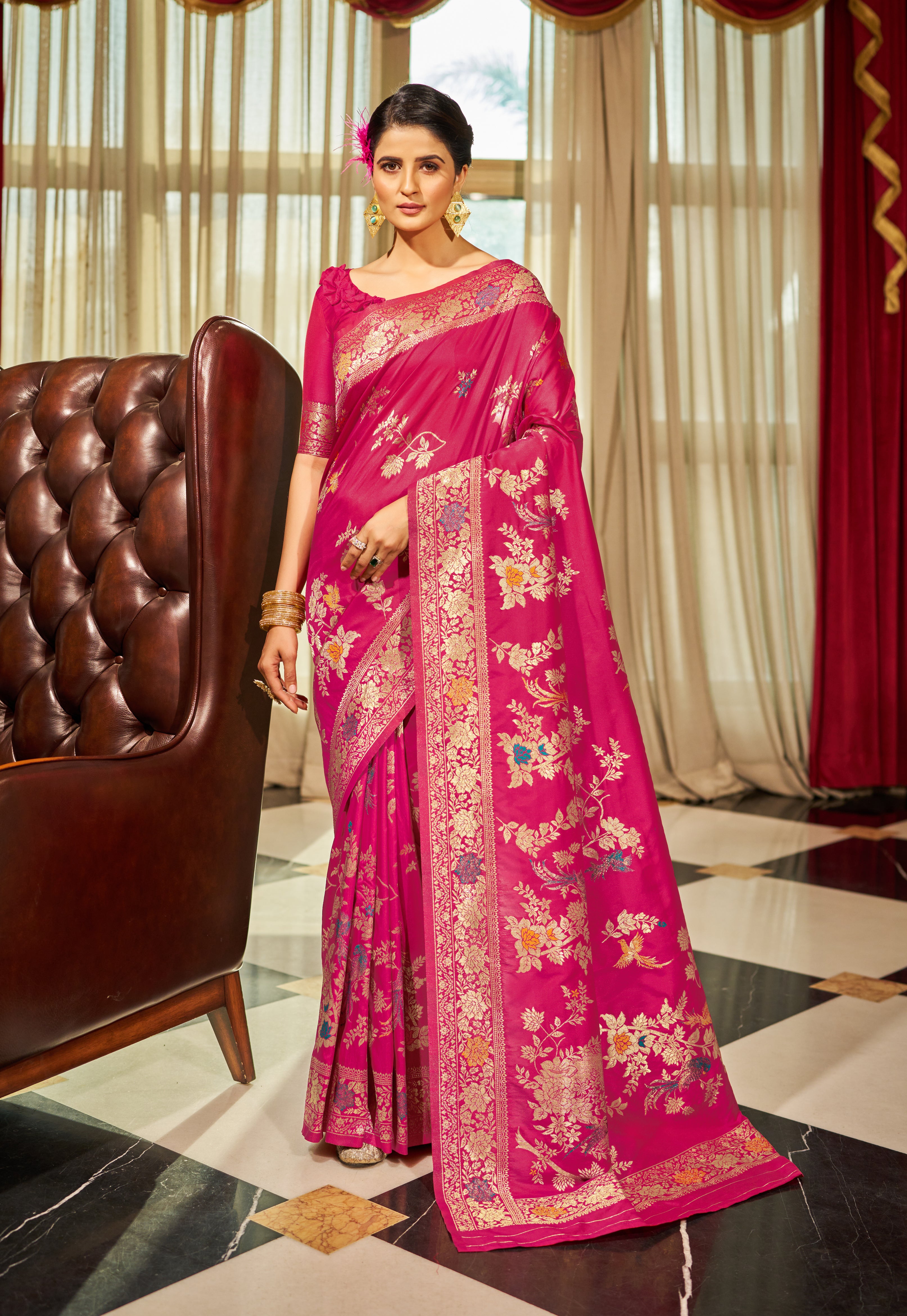 Elegant Rani Pink Silk Saree