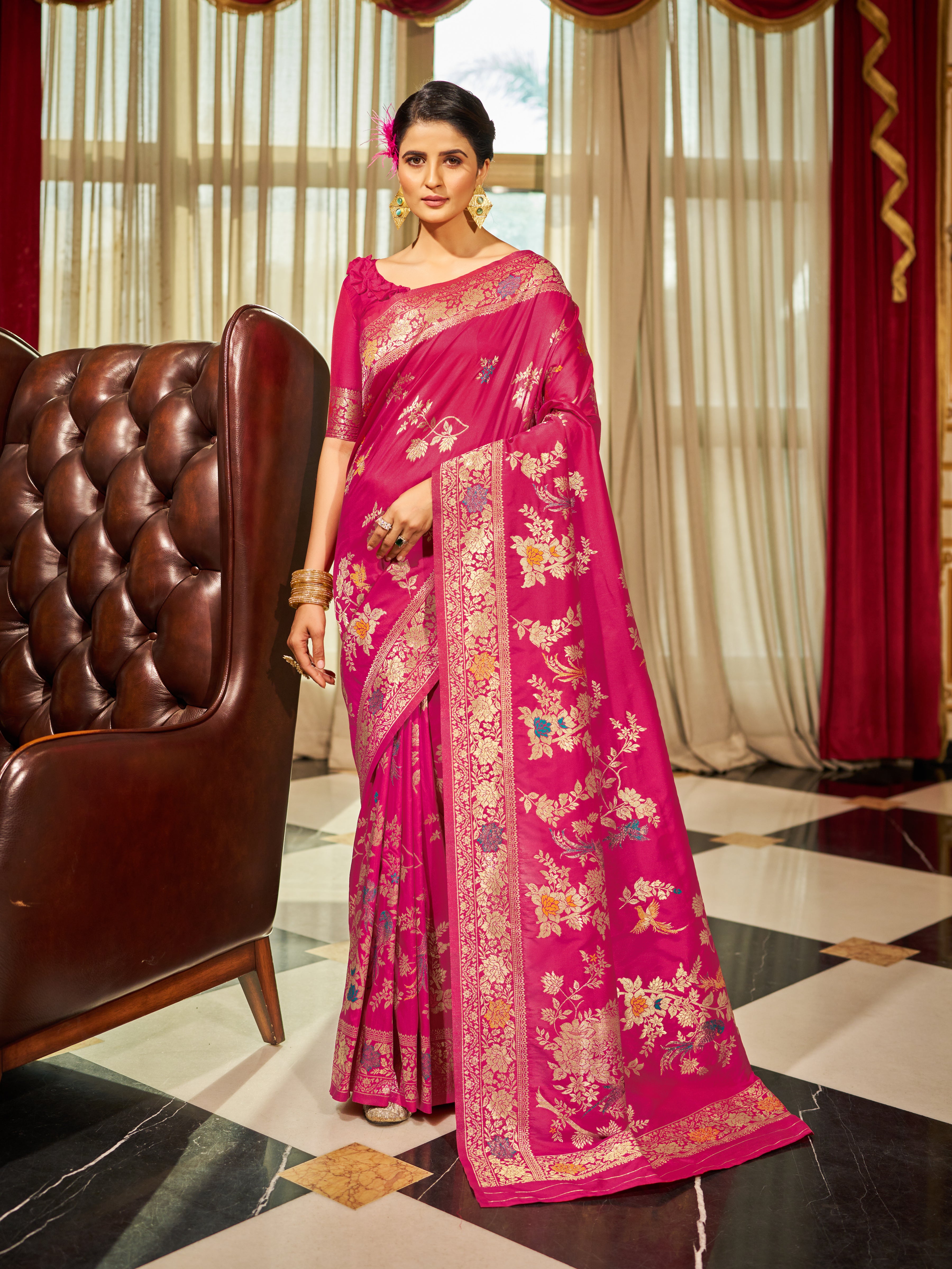 Elegant Rani Pink Silk Saree