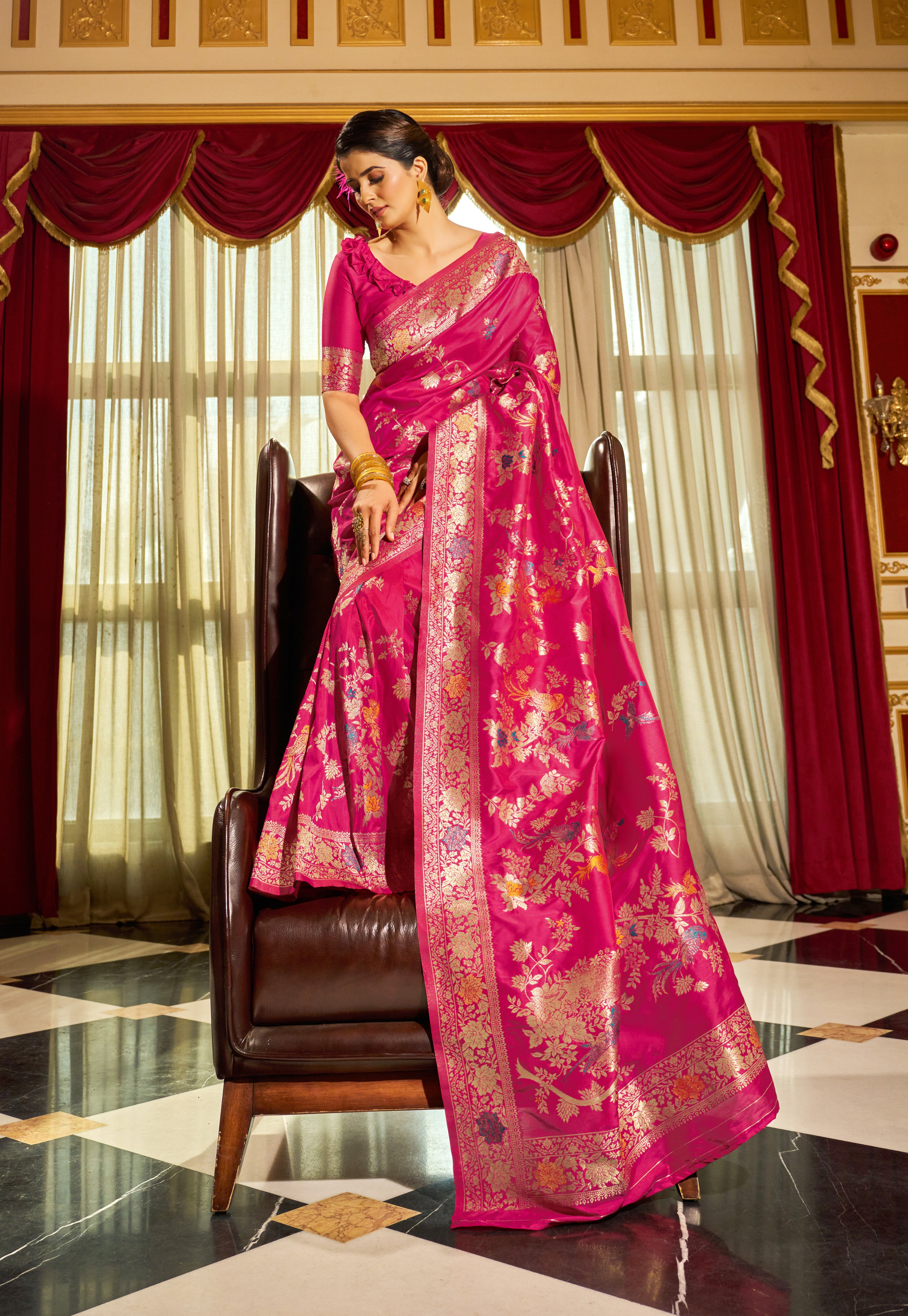Elegant Rani Pink Silk Saree