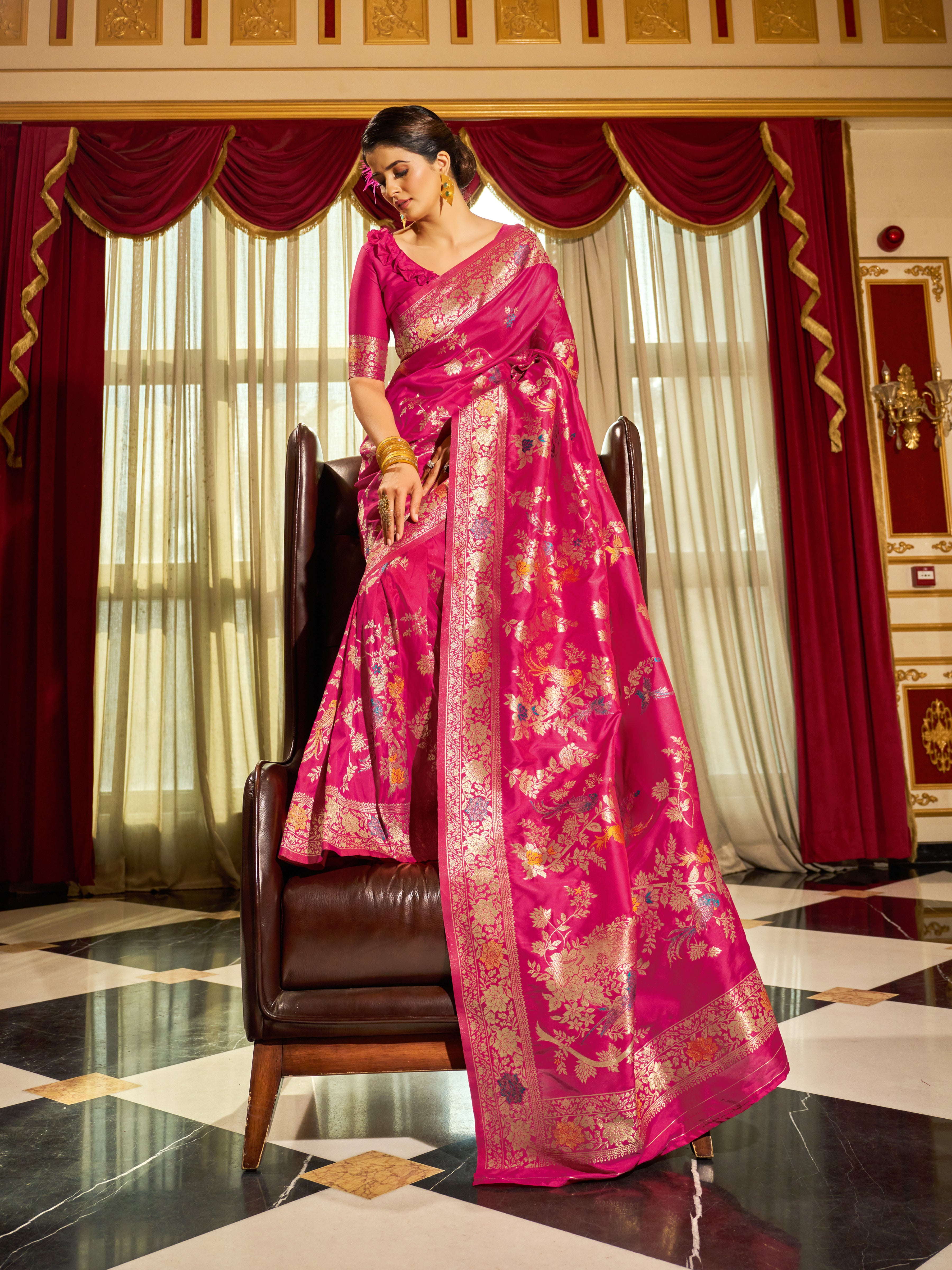 Elegant Rani Pink Silk Saree