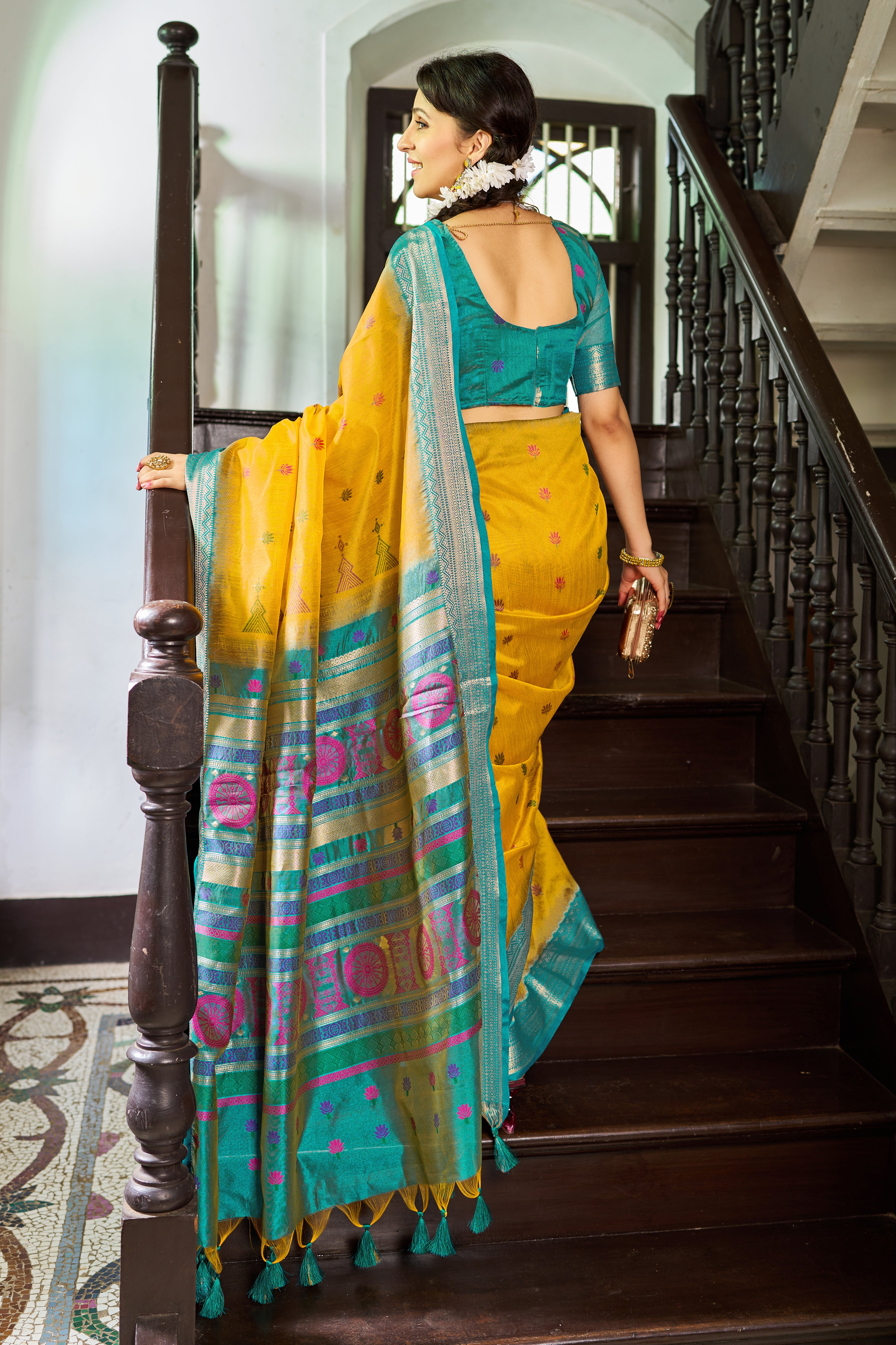 Golden Yellow Rama Raw Silk Saree