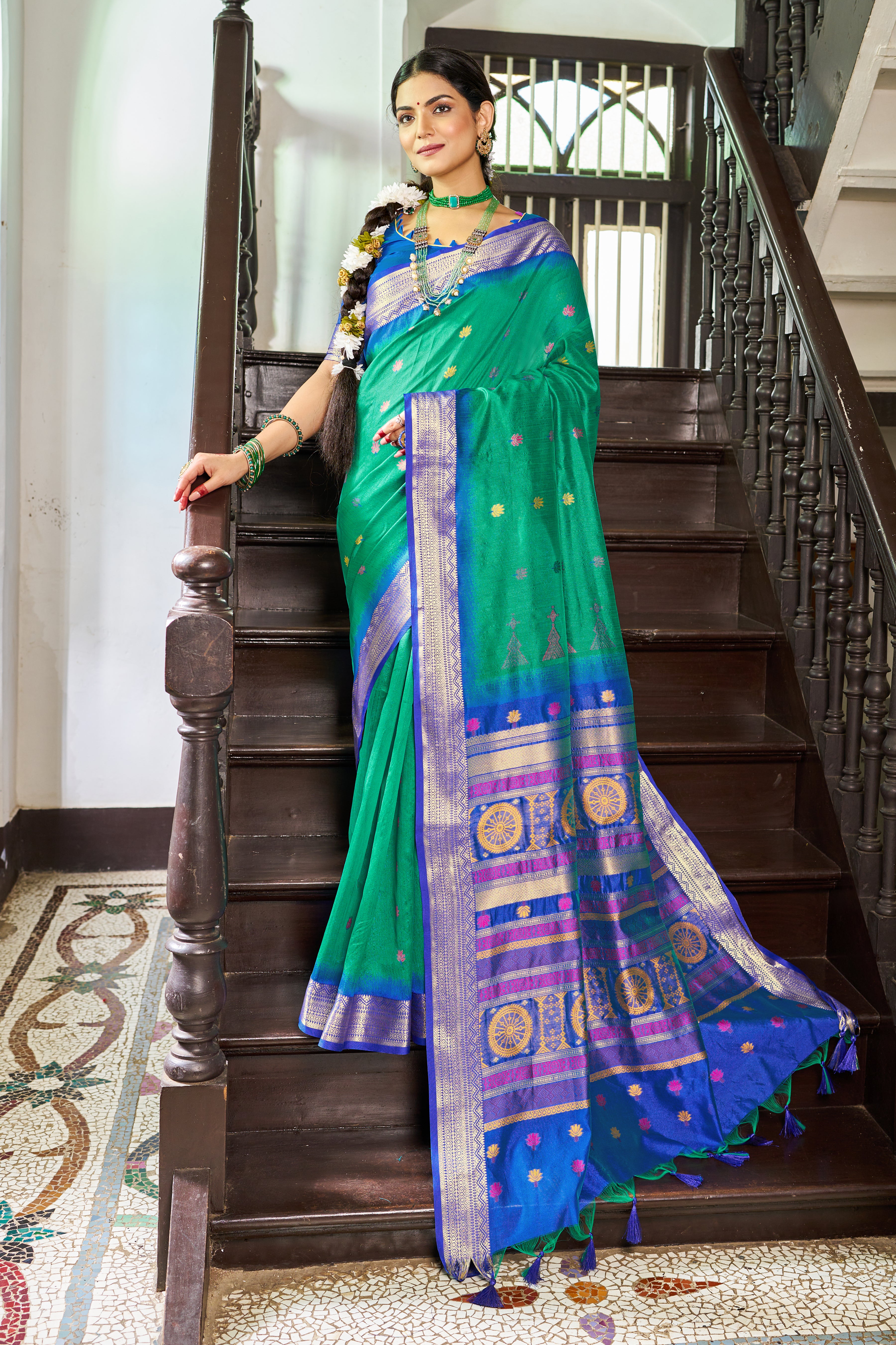 Lush Green Rama Raw Silk Saree