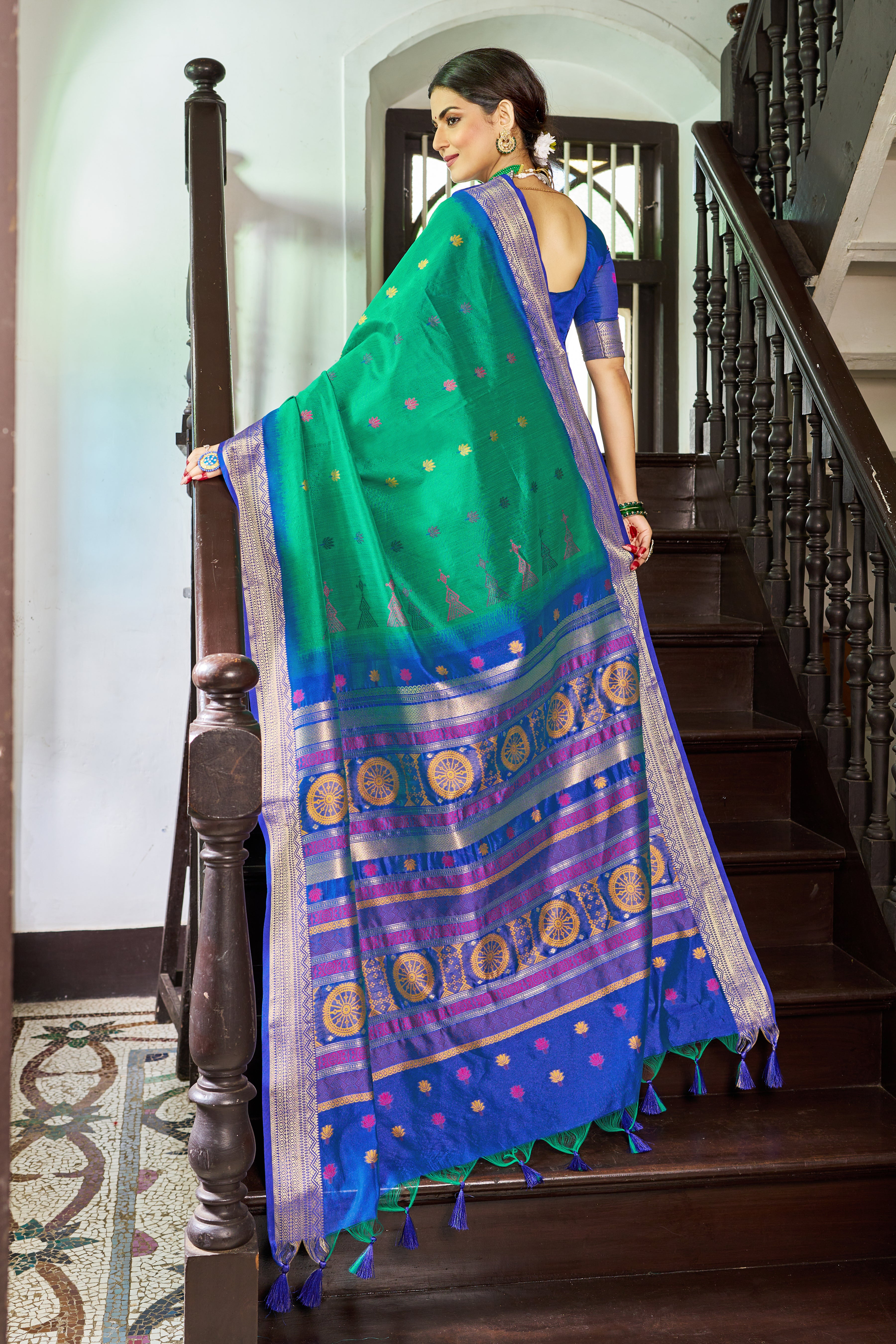 Lush Green Rama Raw Silk Saree