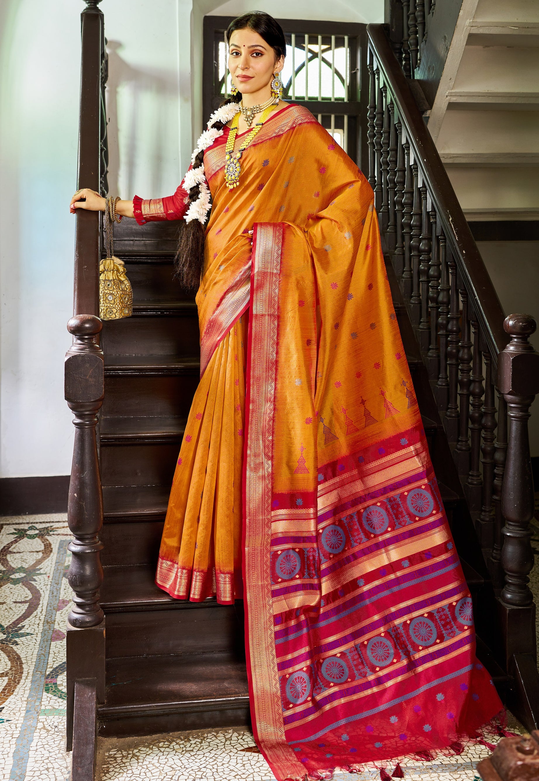Elegant Mustard Raw Silk Saree