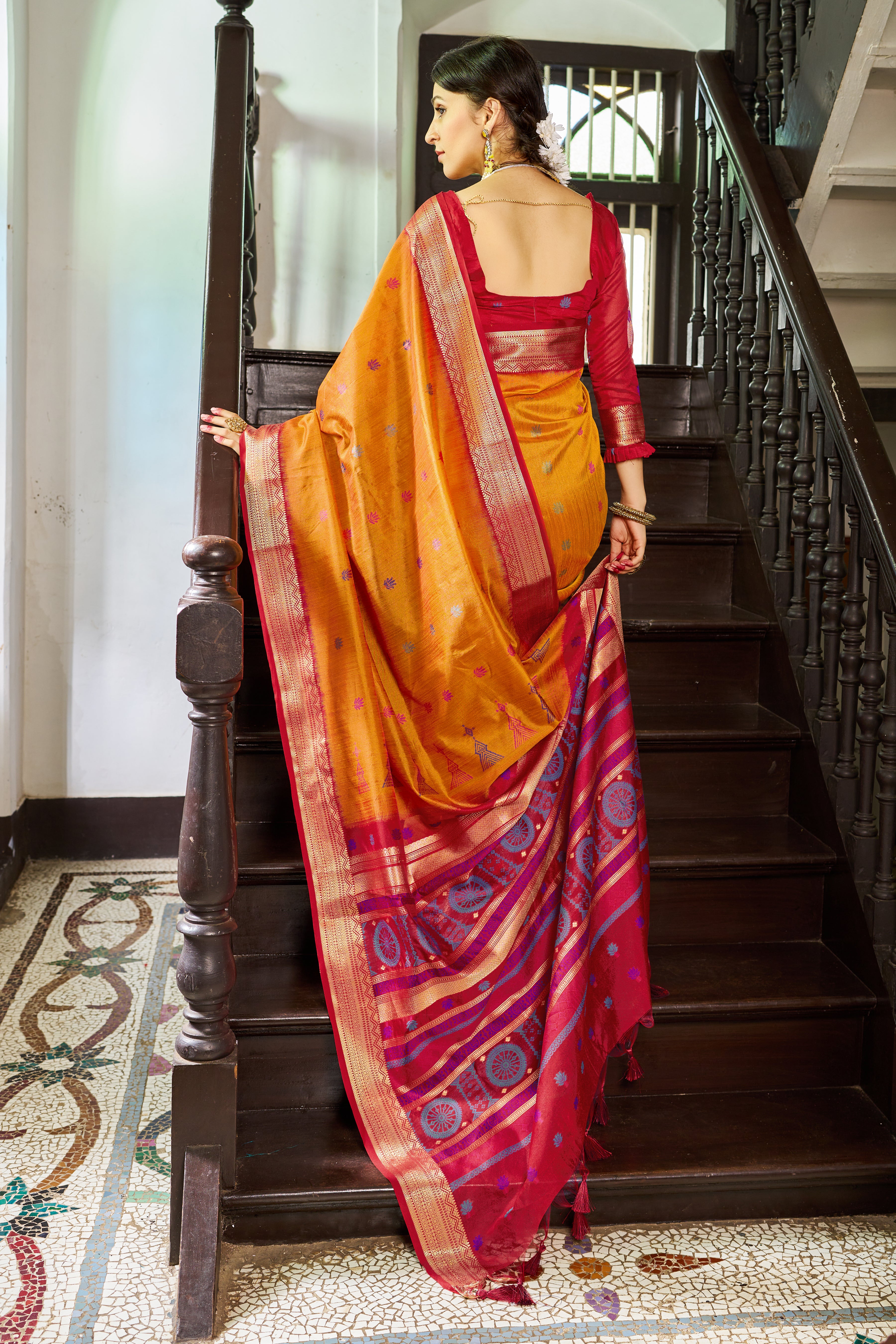 Elegant Mustard Raw Silk Saree