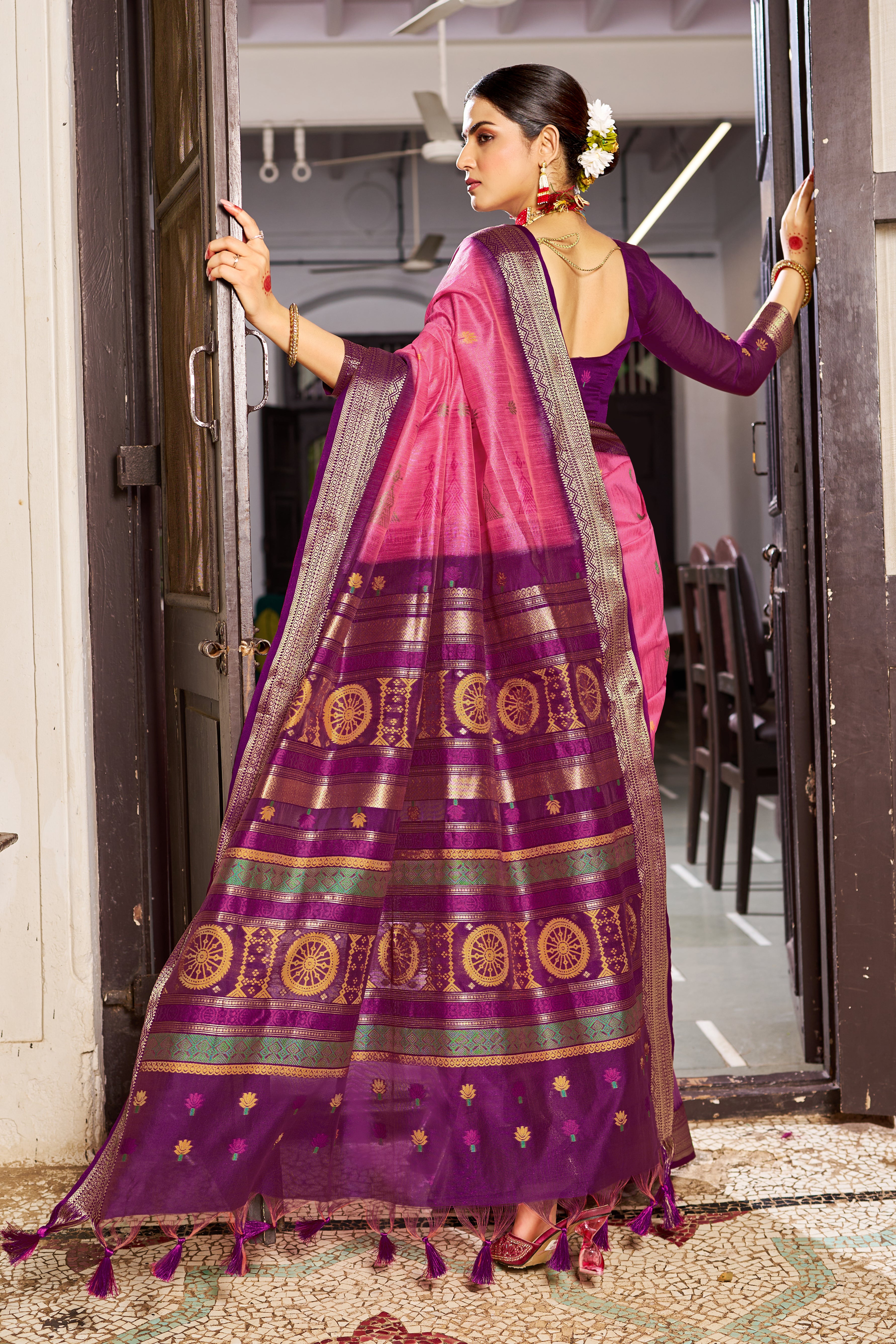 Soft Pink Raw Silk Saree