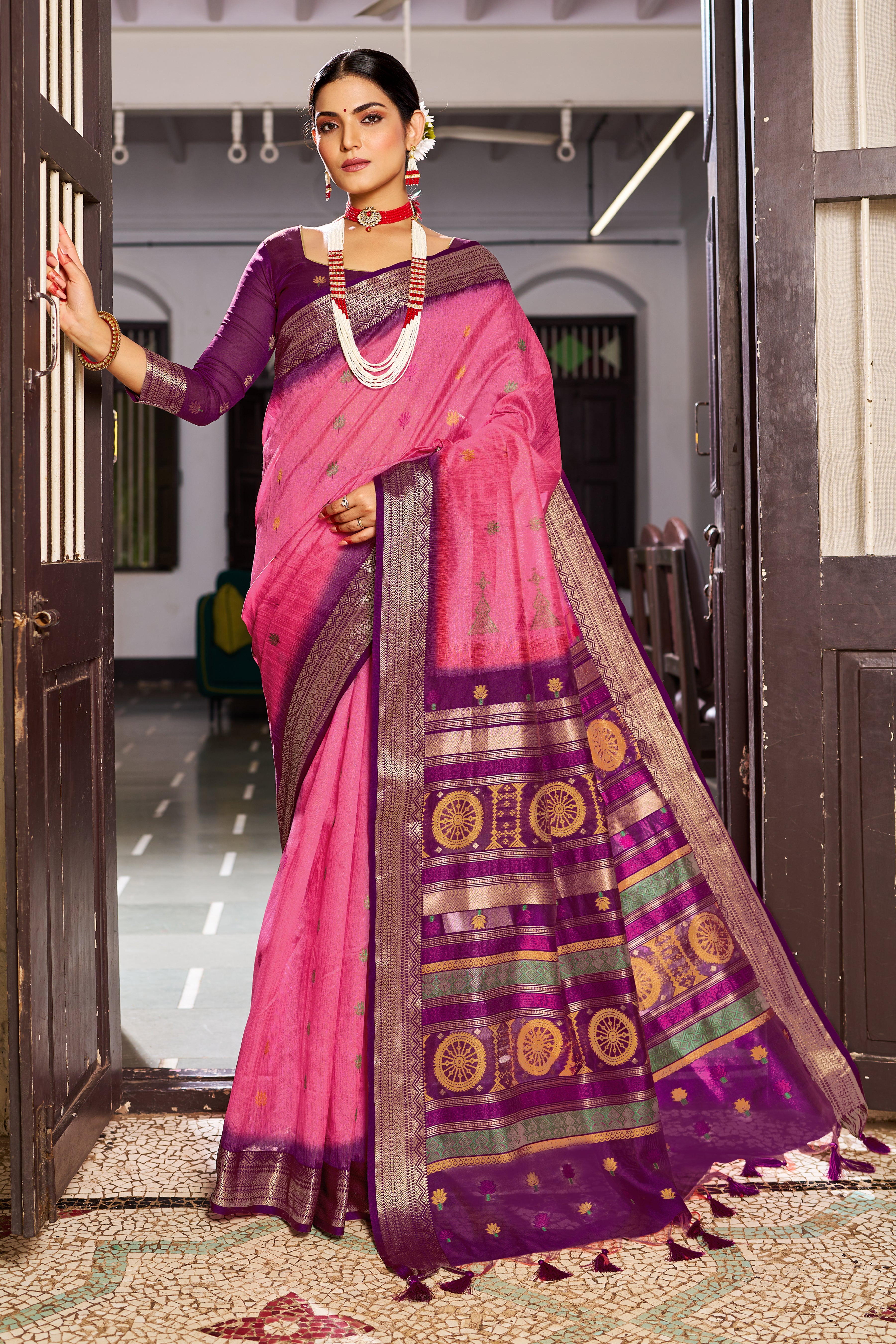 Soft Pink Raw Silk Saree