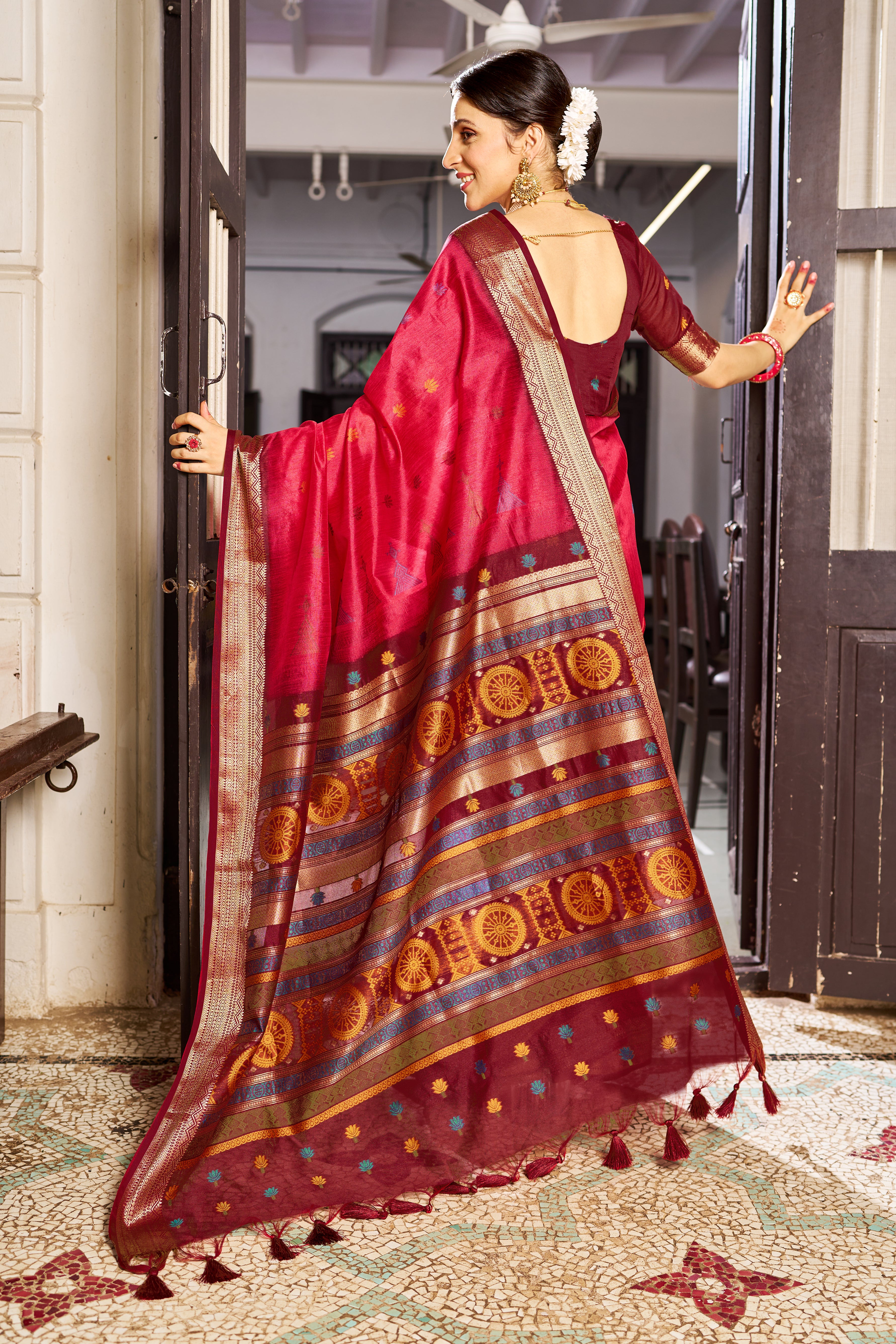 Radiant Red Raw Silk Saree