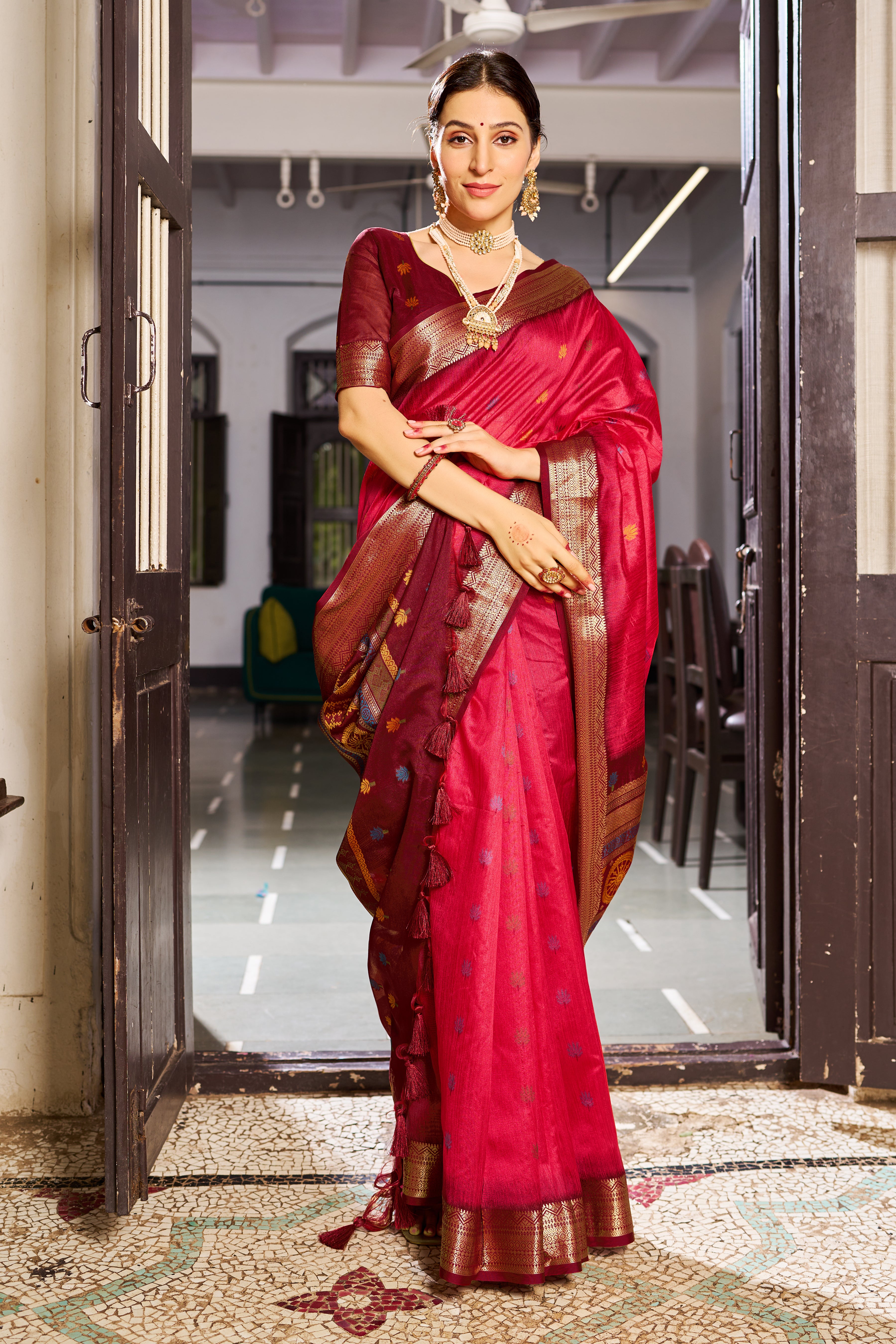 Radiant Red Raw Silk Saree