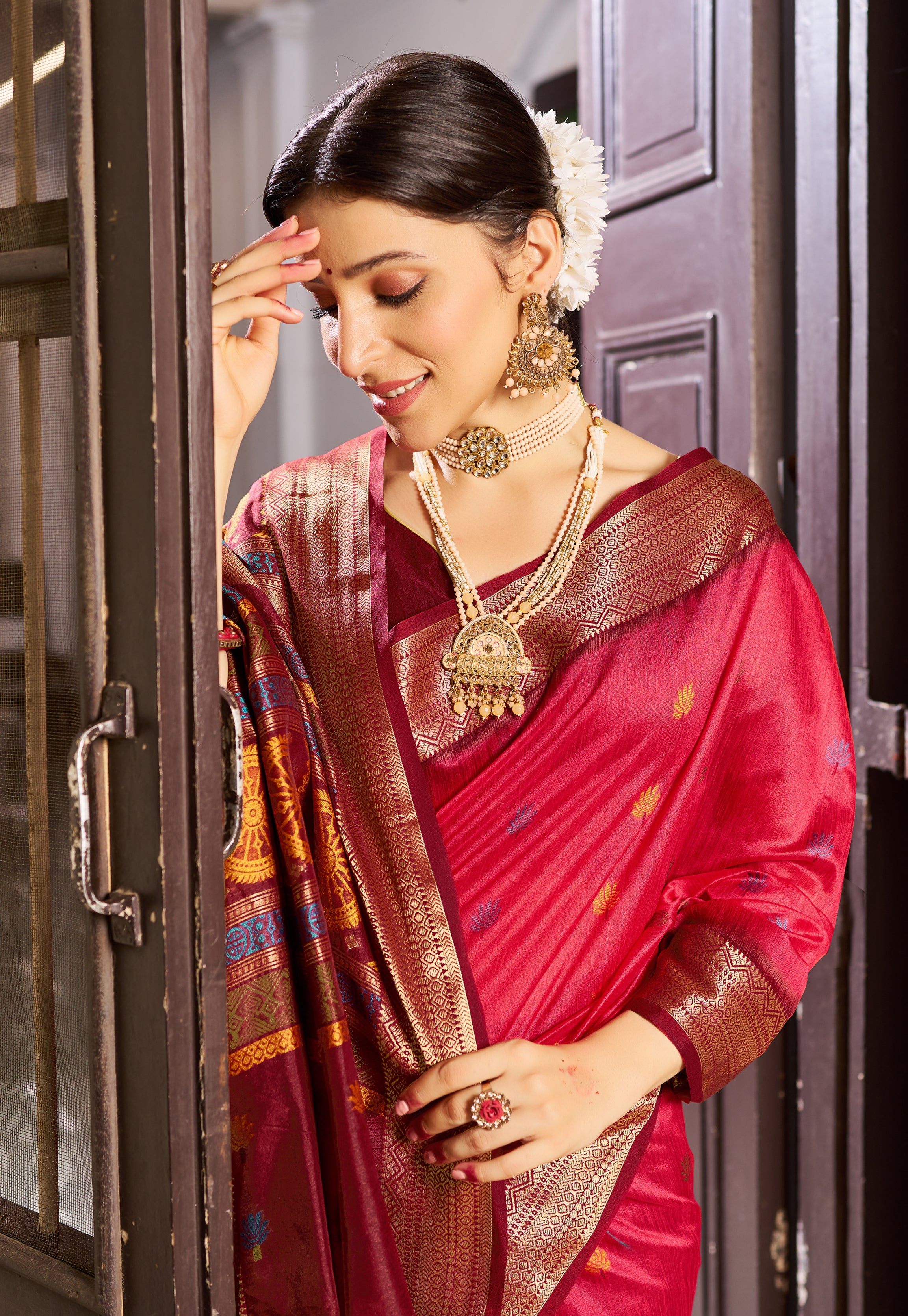 Radiant Red Raw Silk Saree