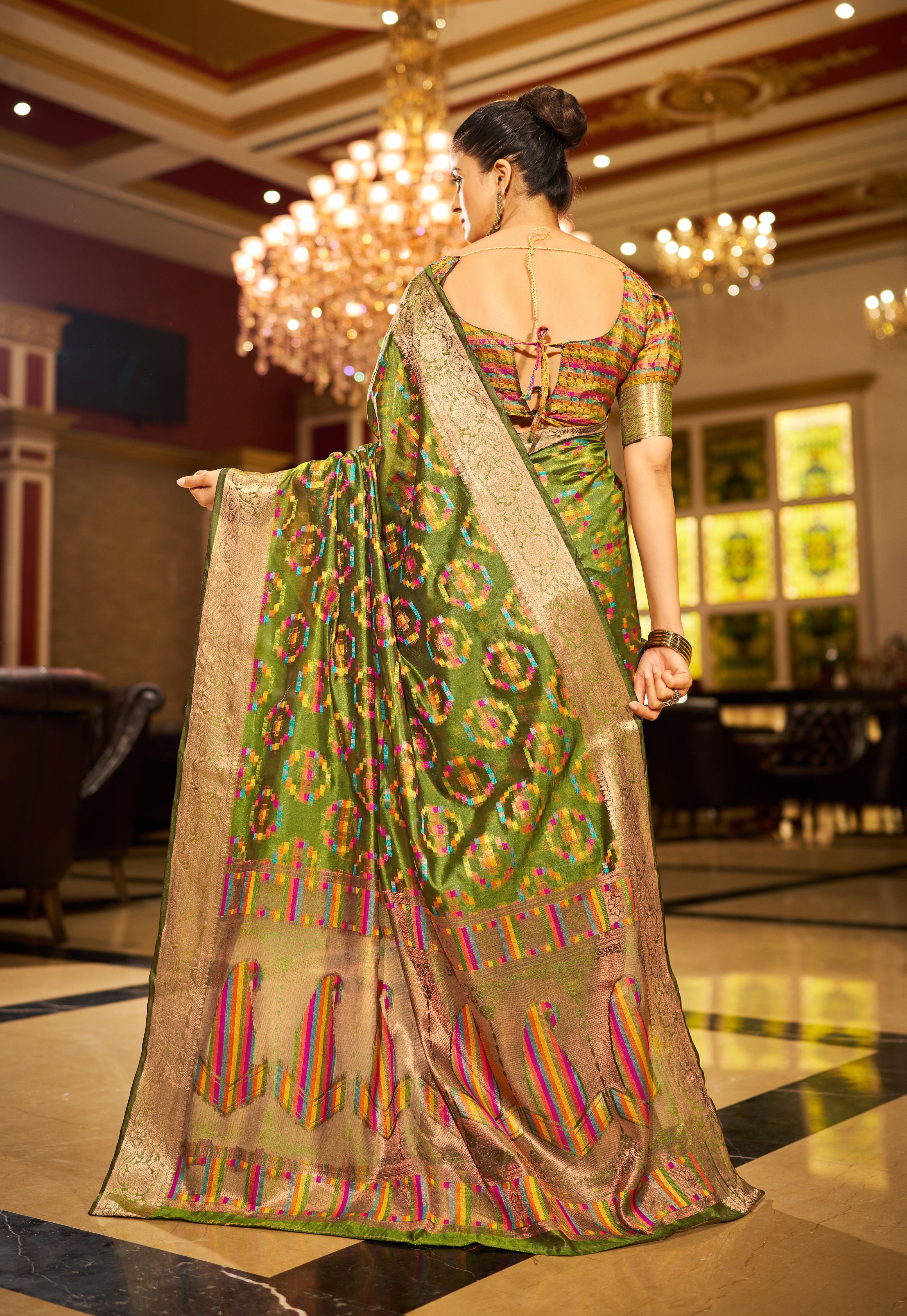 Vibrant Mahendi Green Organza Saree
