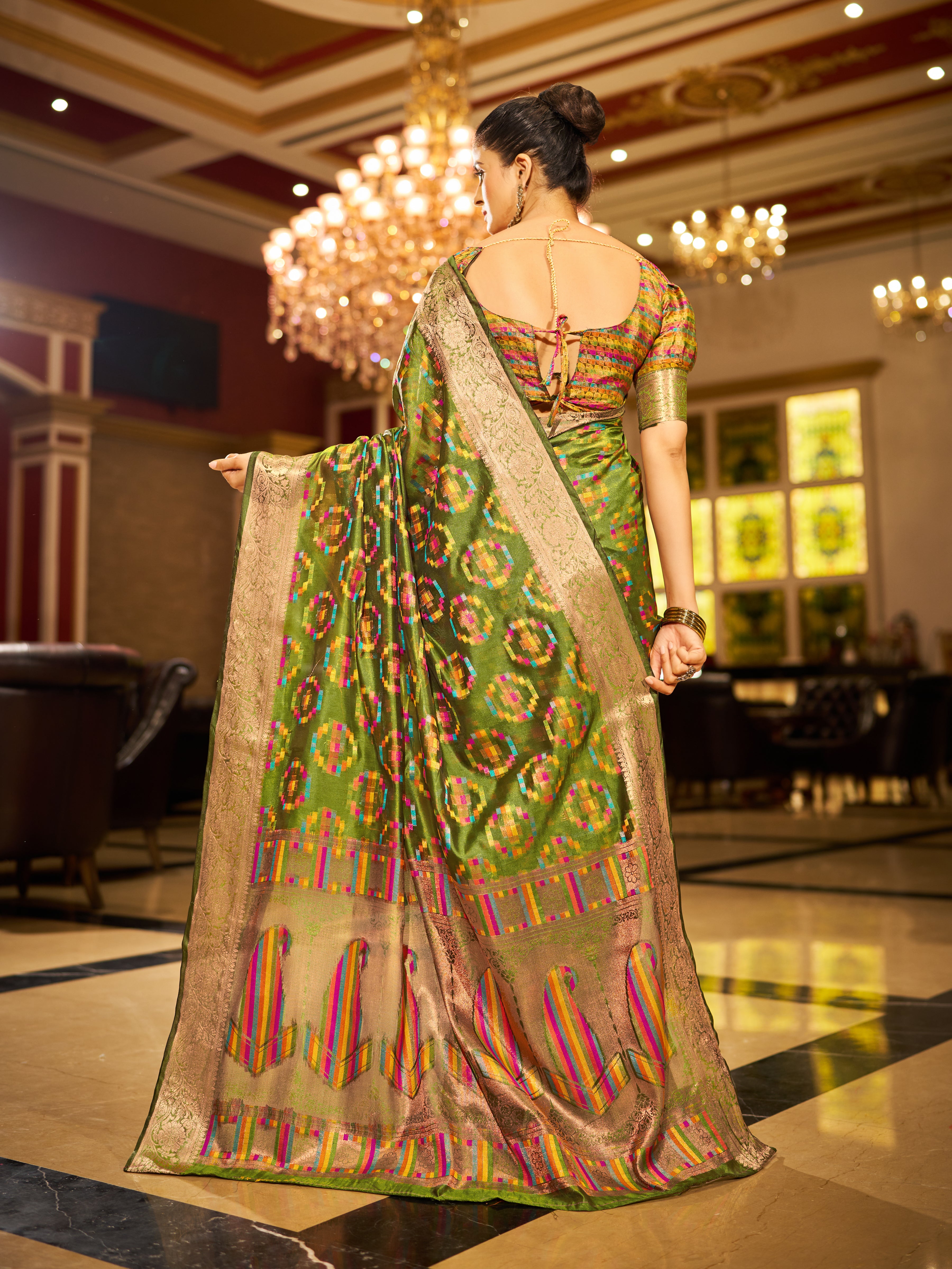 Vibrant Mahendi Green Organza Saree