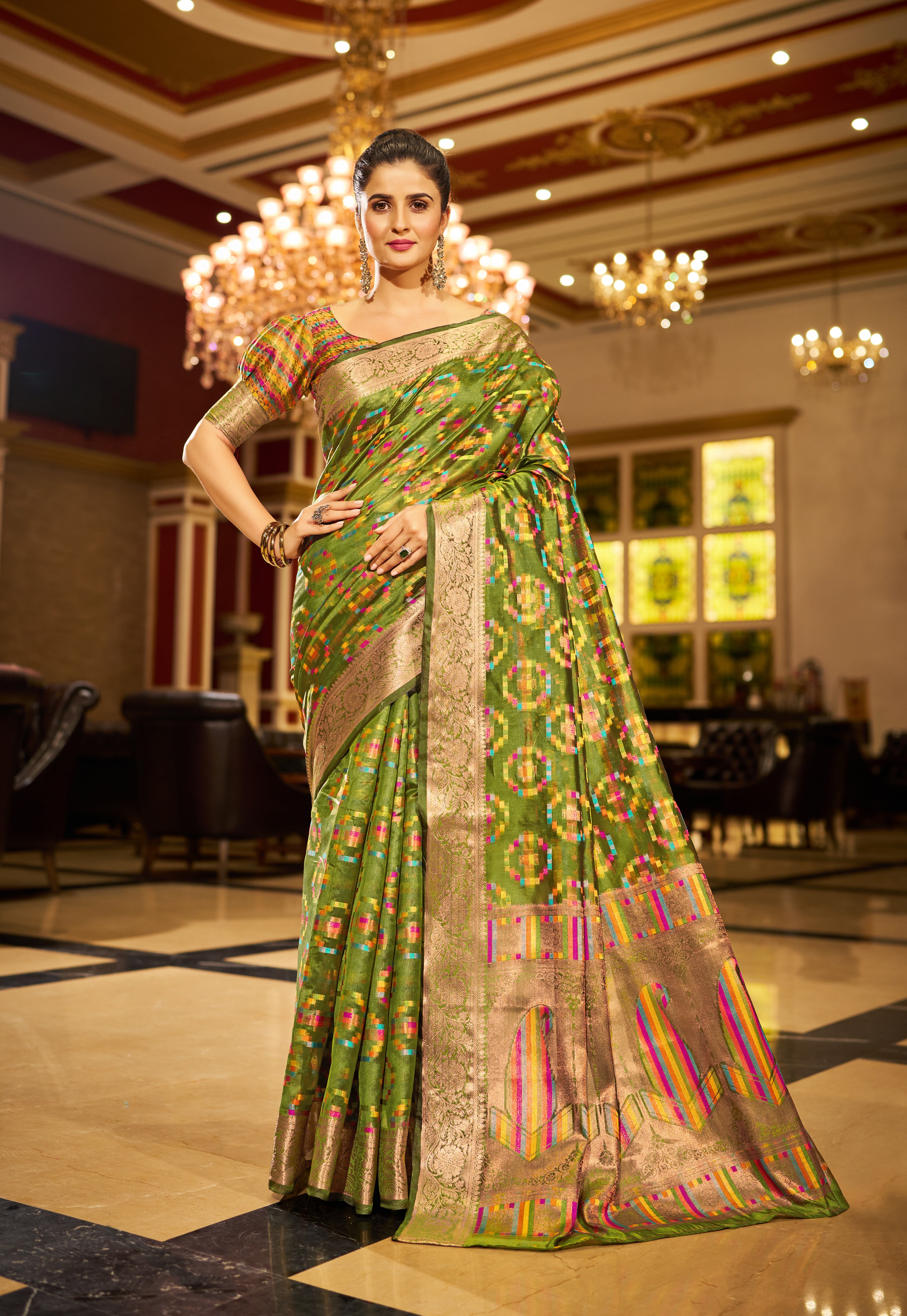 Vibrant Mahendi Green Organza Saree