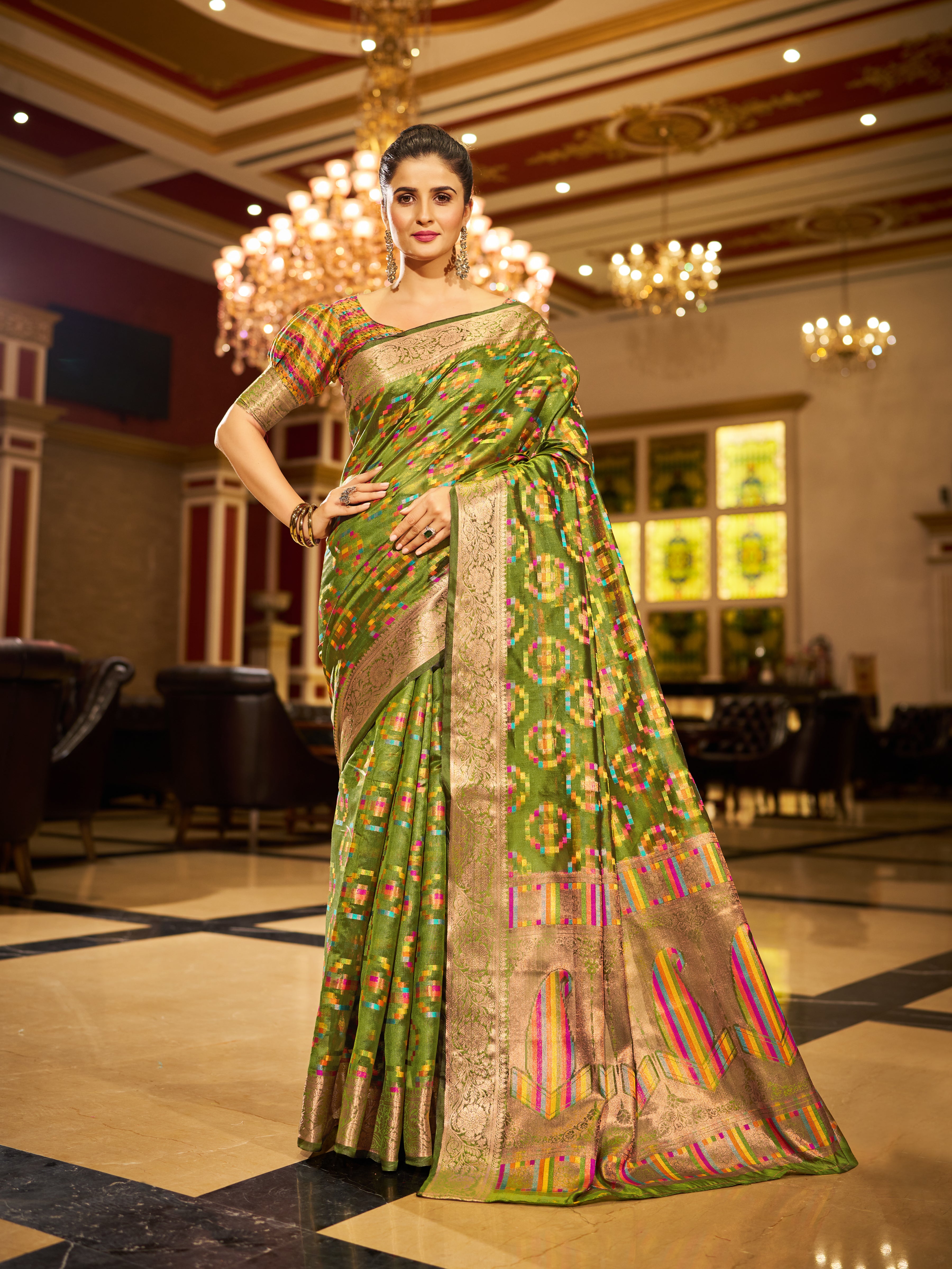 Vibrant Mahendi Green Organza Saree