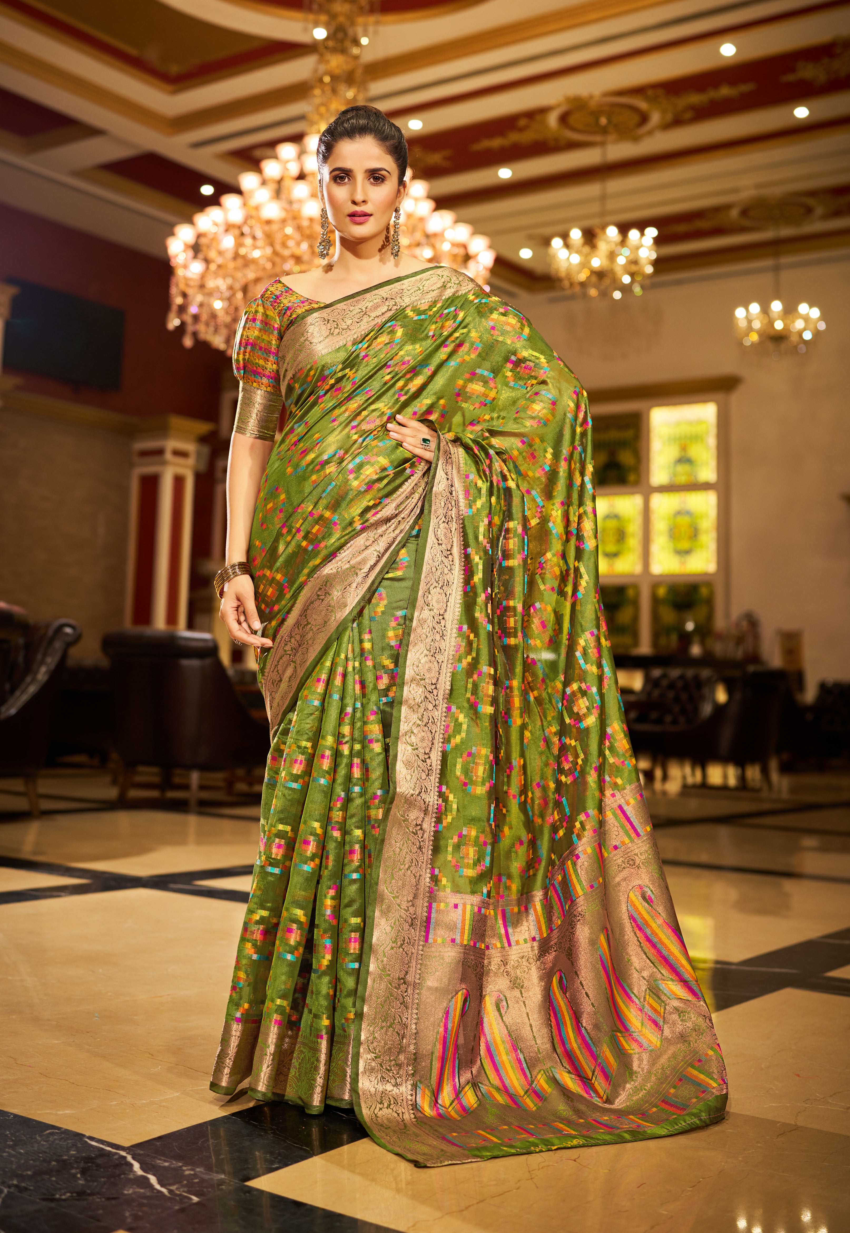 Vibrant Mahendi Green Organza Saree