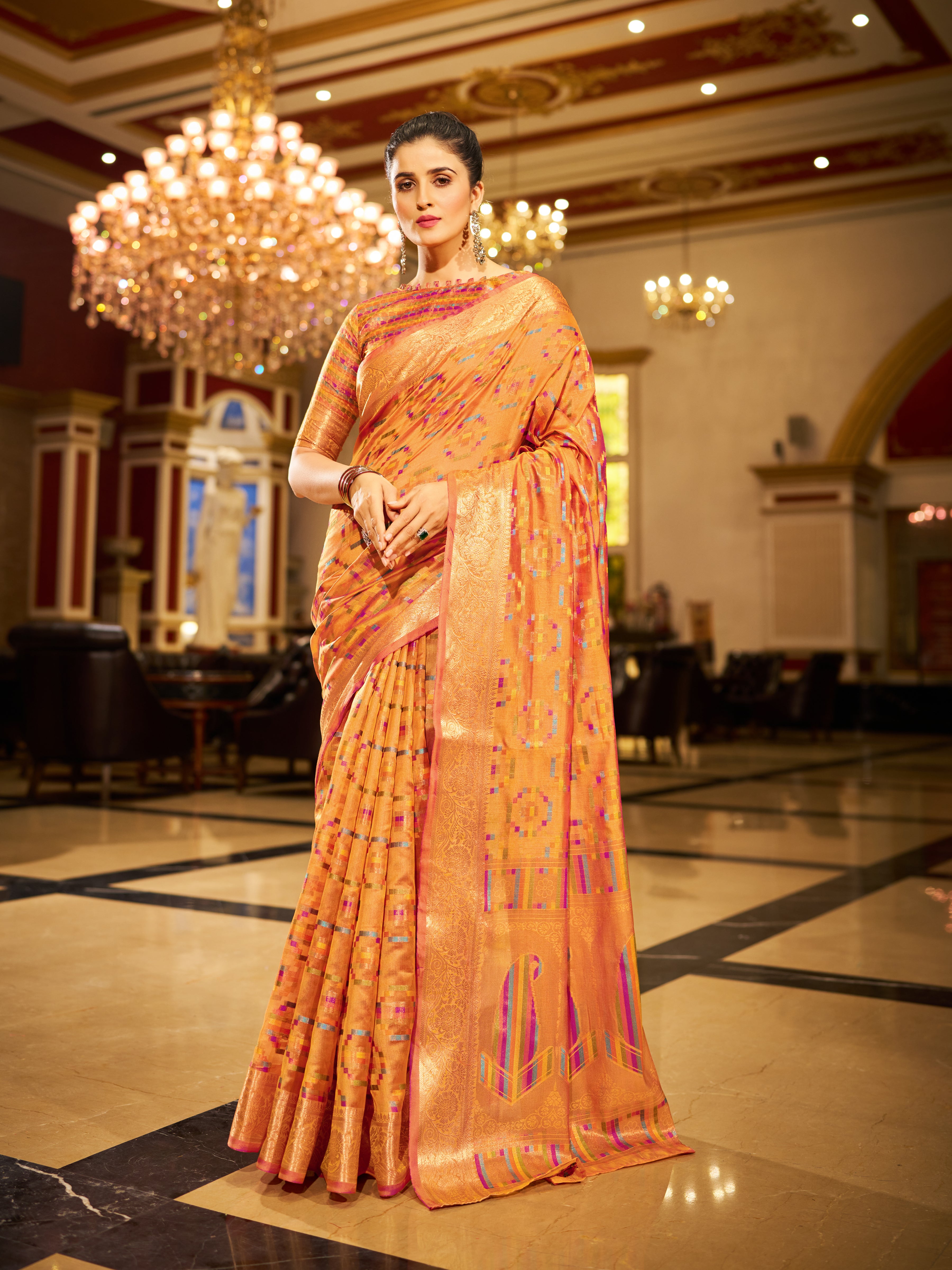 Golden Yellow Organza Saree