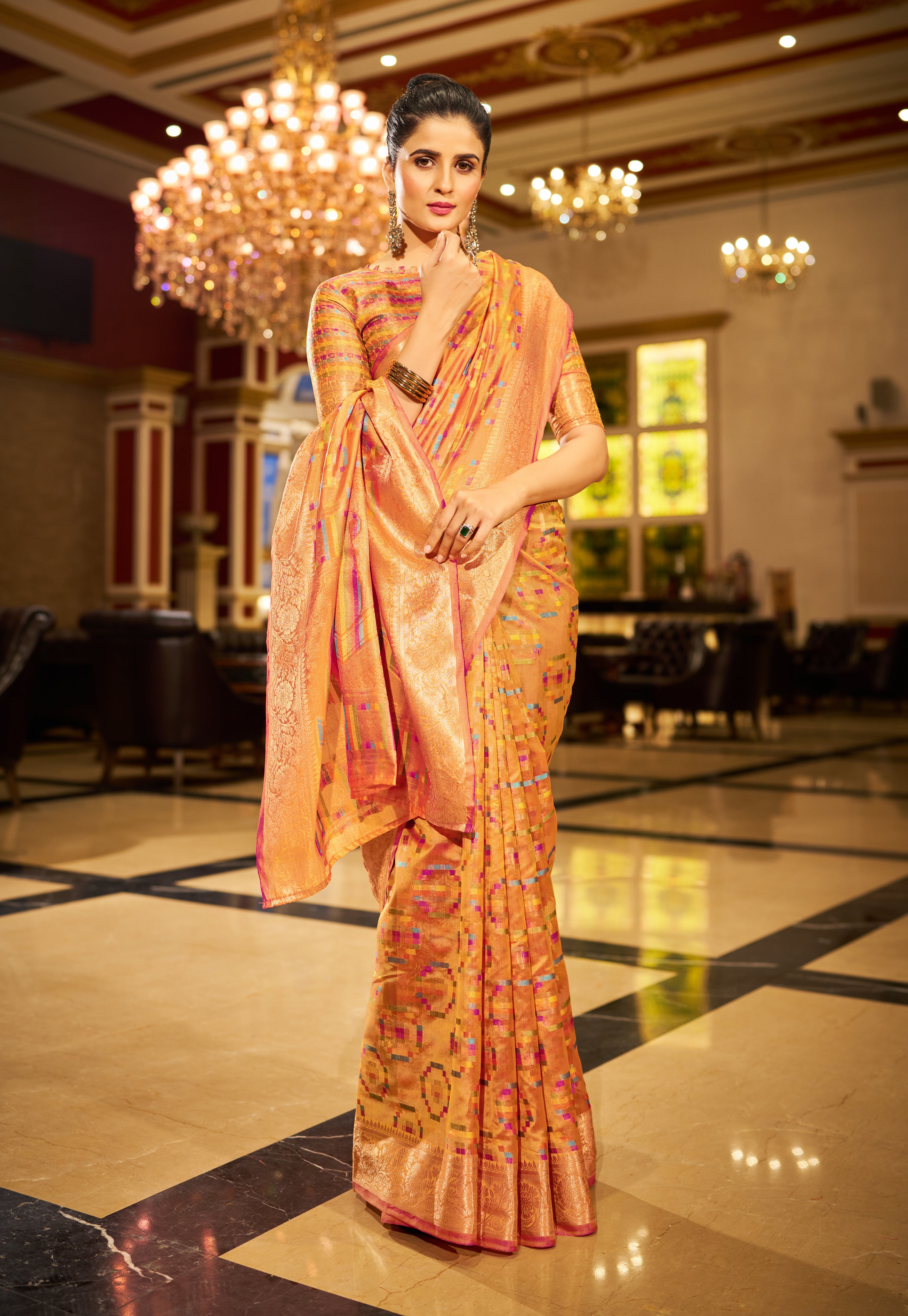Golden Yellow Organza Saree