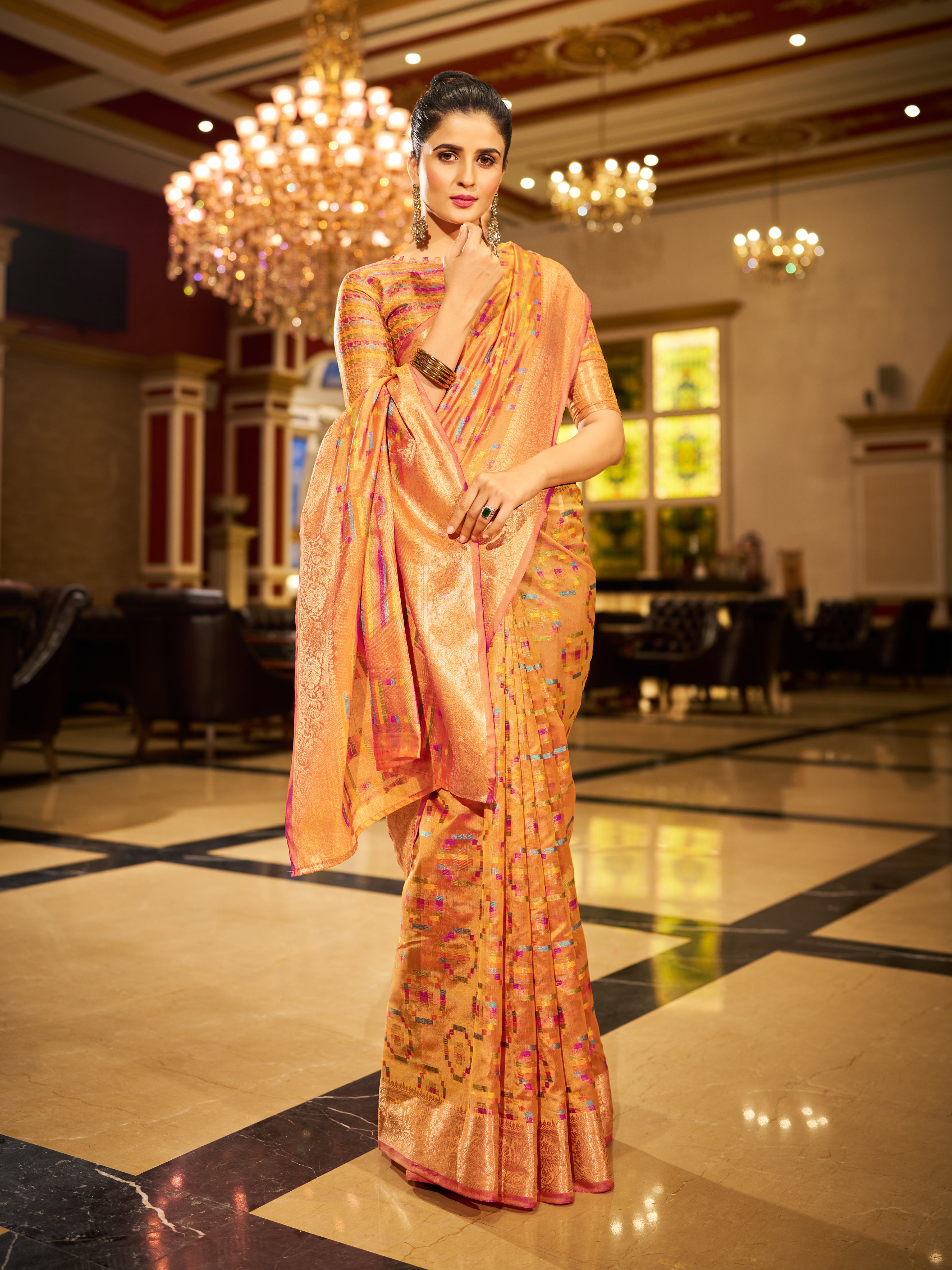 Golden Yellow Organza Saree