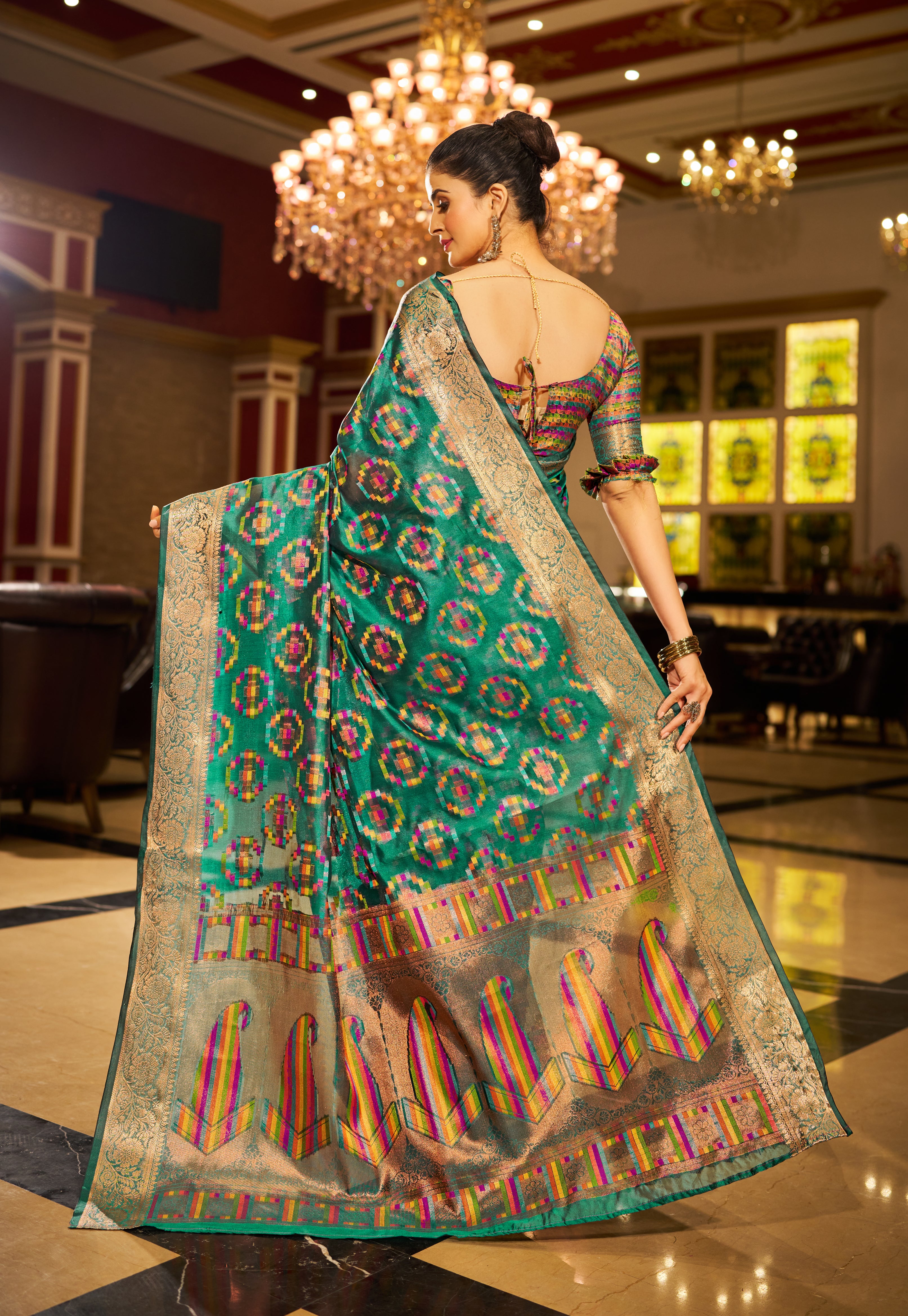 Refreshing Firozy Blue Organza Saree