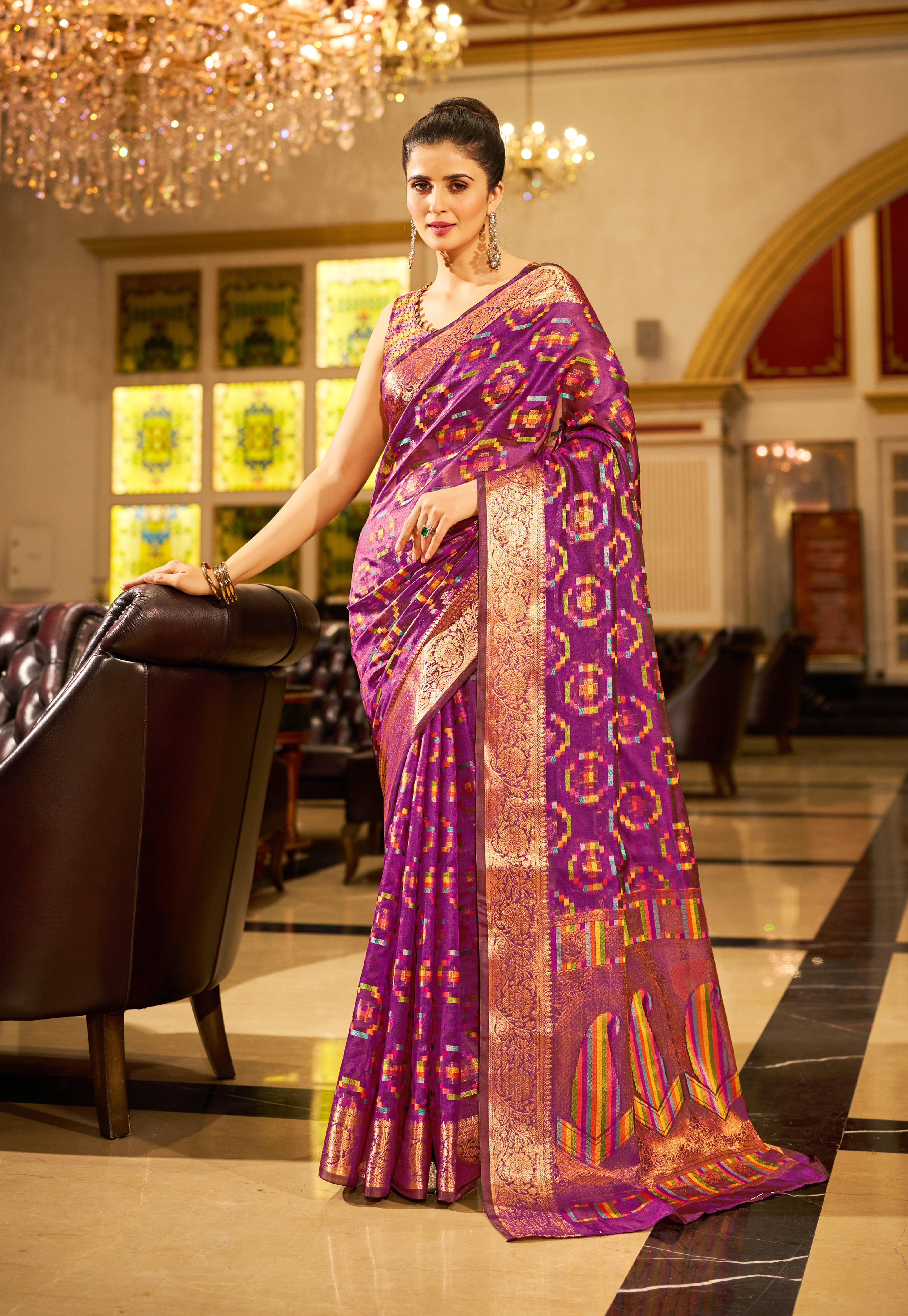 Lavender Purple Organza Saree