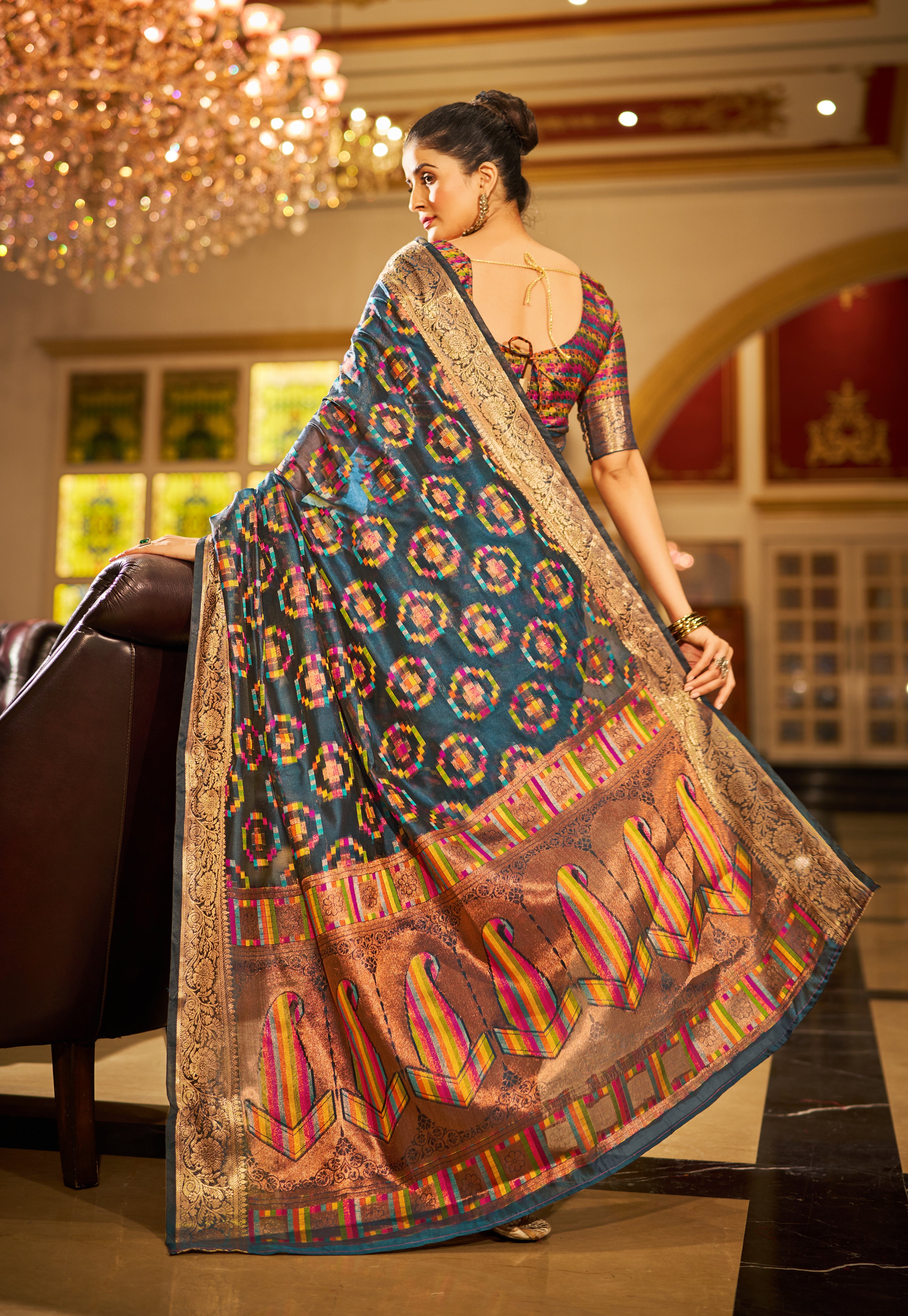 Elegant Grey Organza Saree
