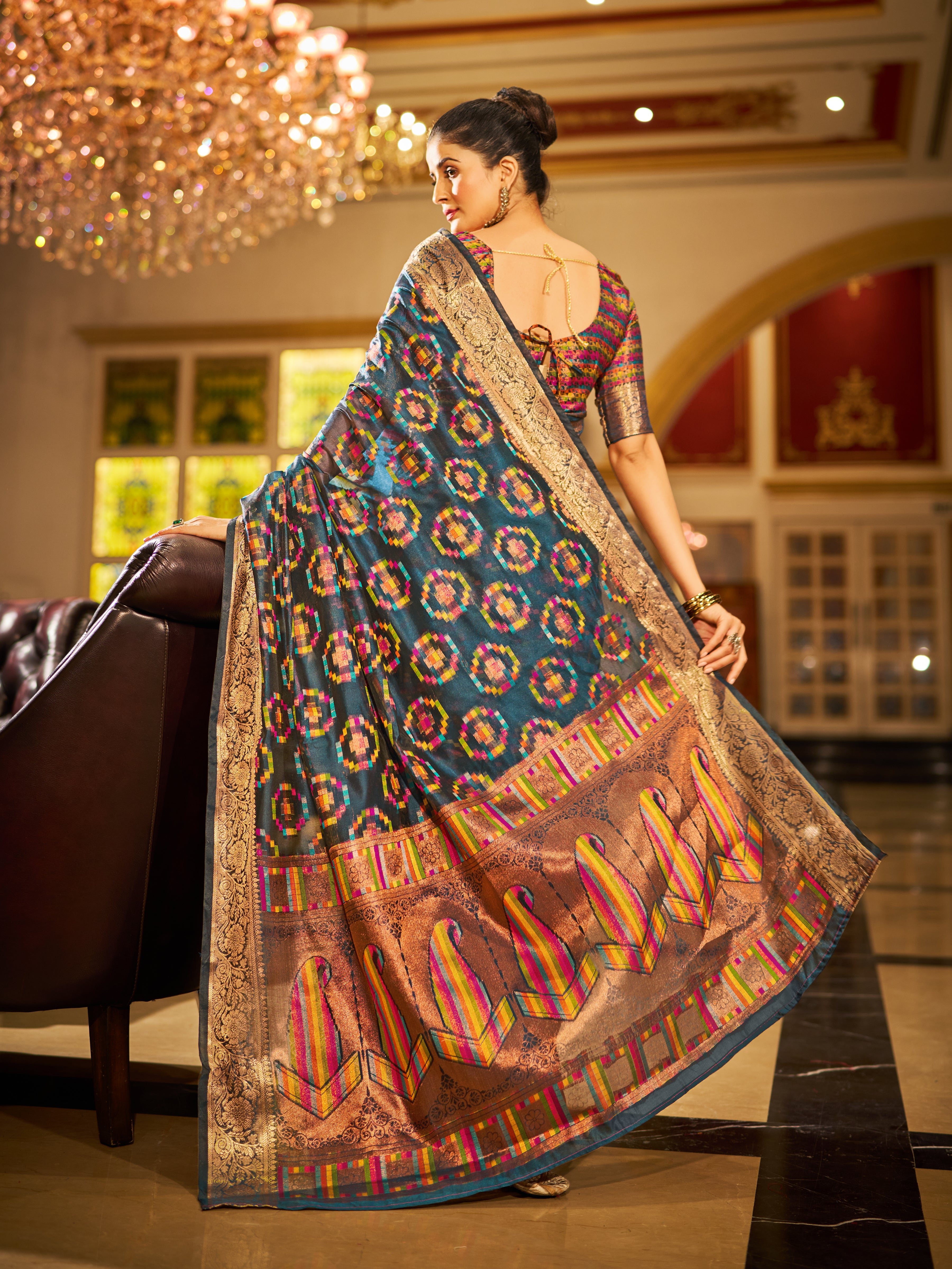 Elegant Grey Organza Saree