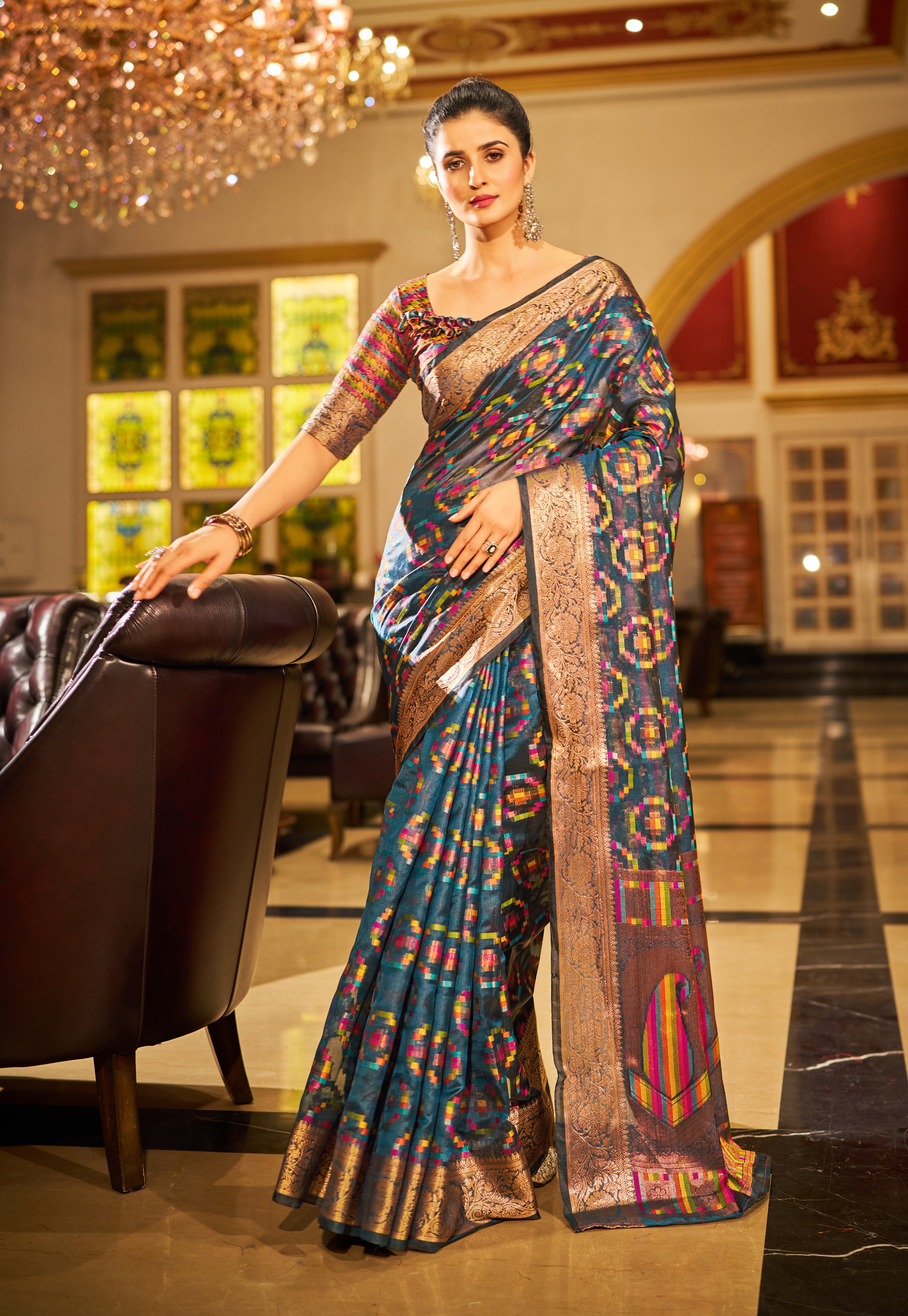 Elegant Grey Organza Saree