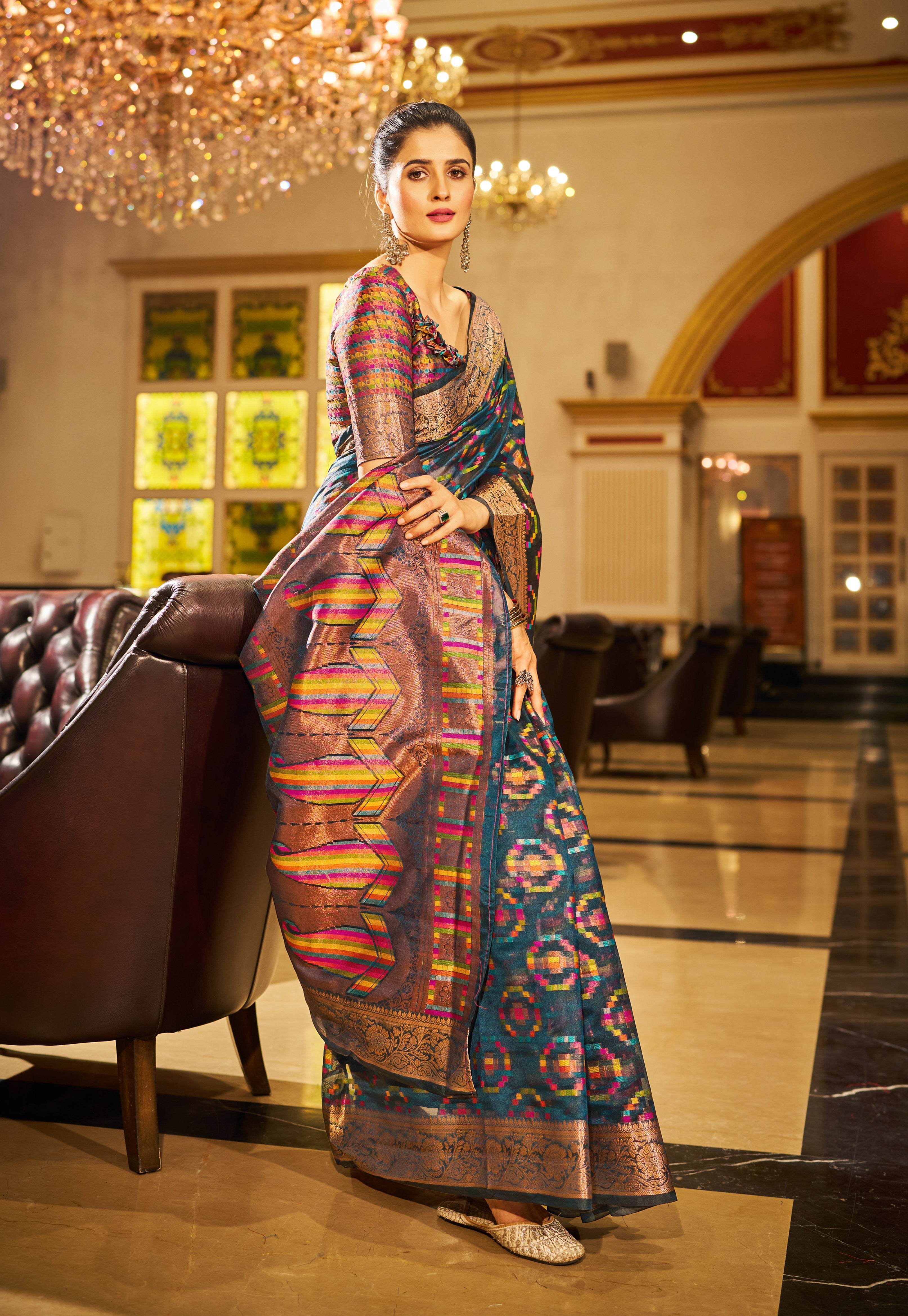 Elegant Grey Organza Saree