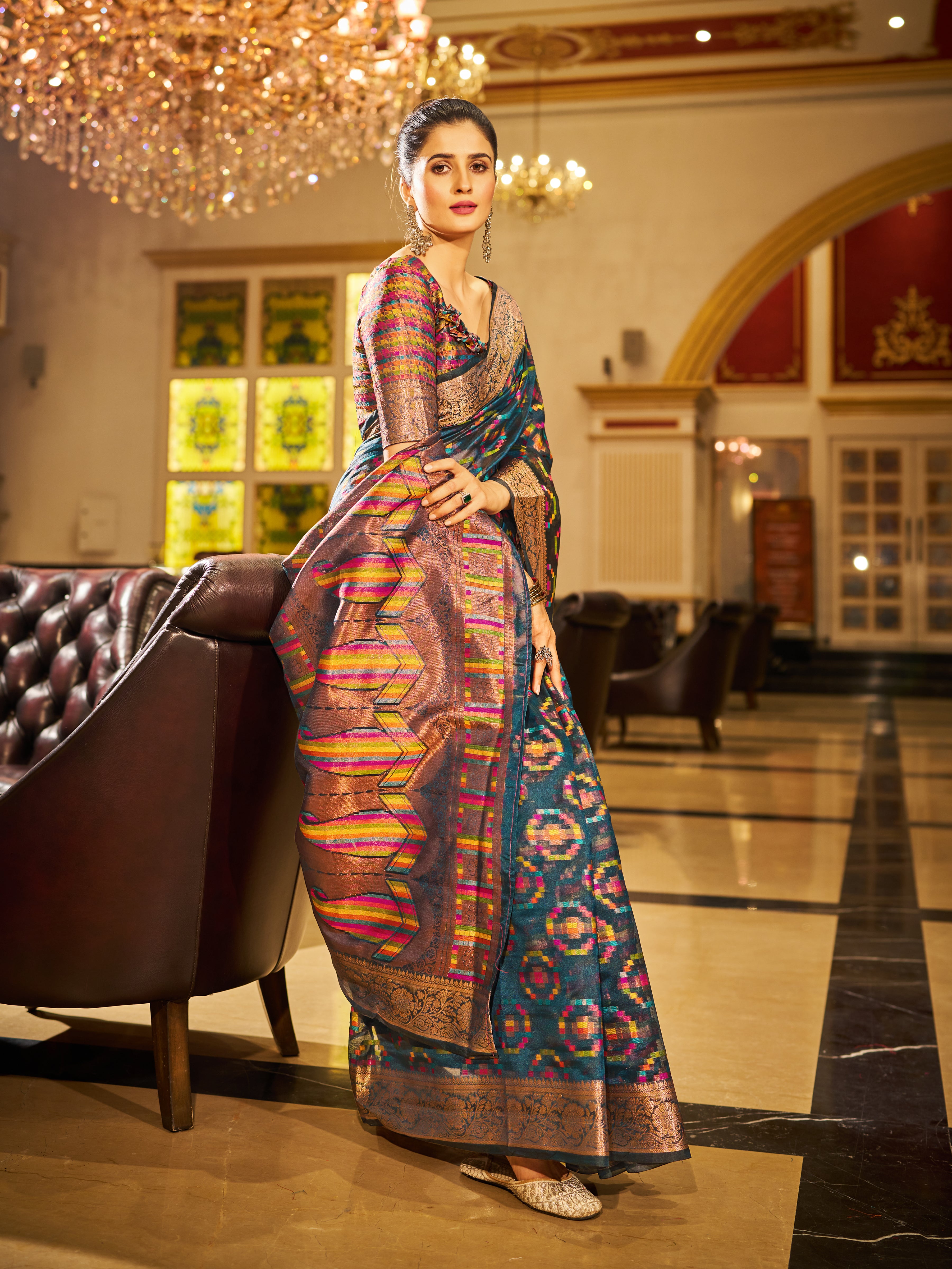 Elegant Grey Organza Saree