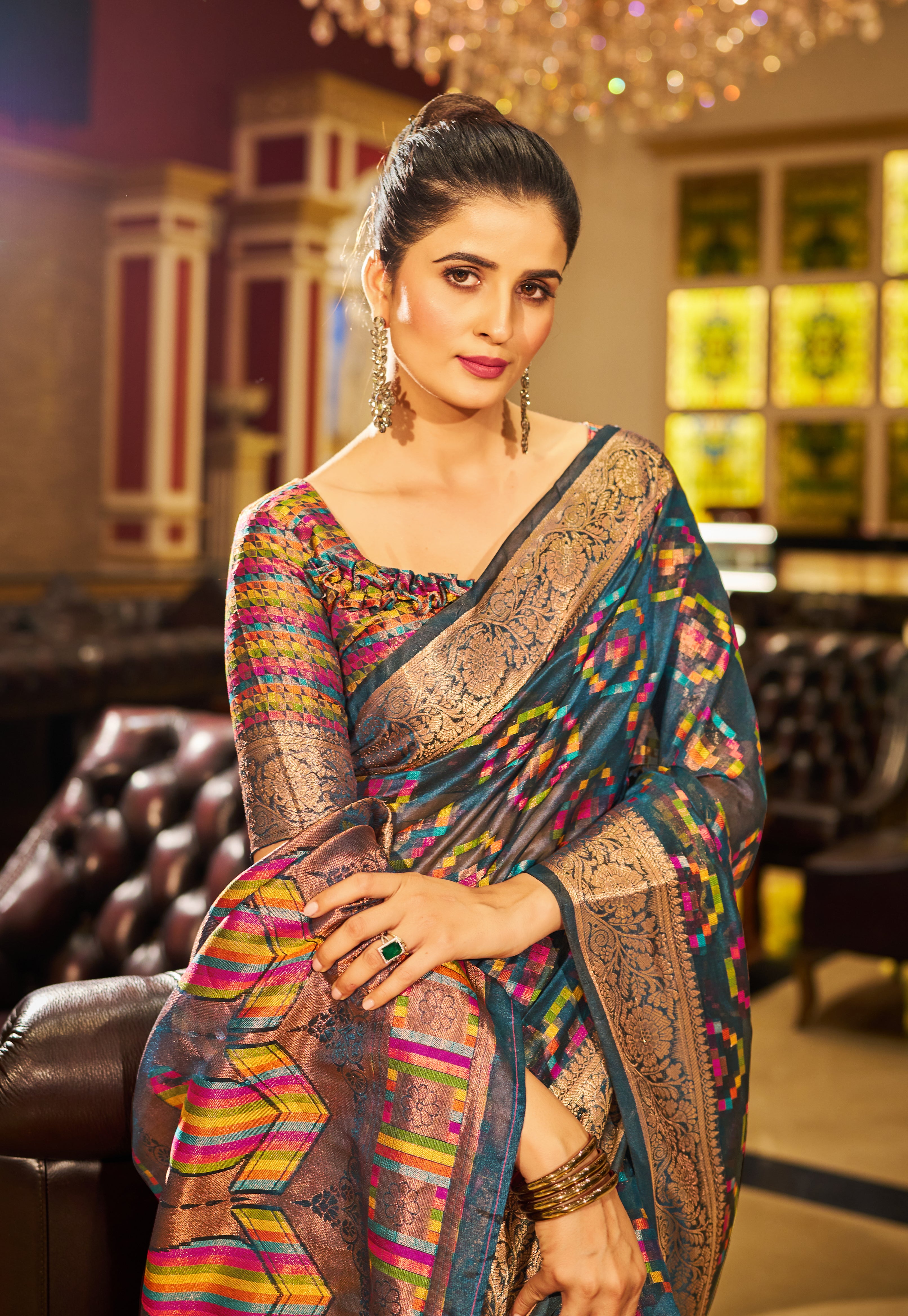 Elegant Grey Organza Saree