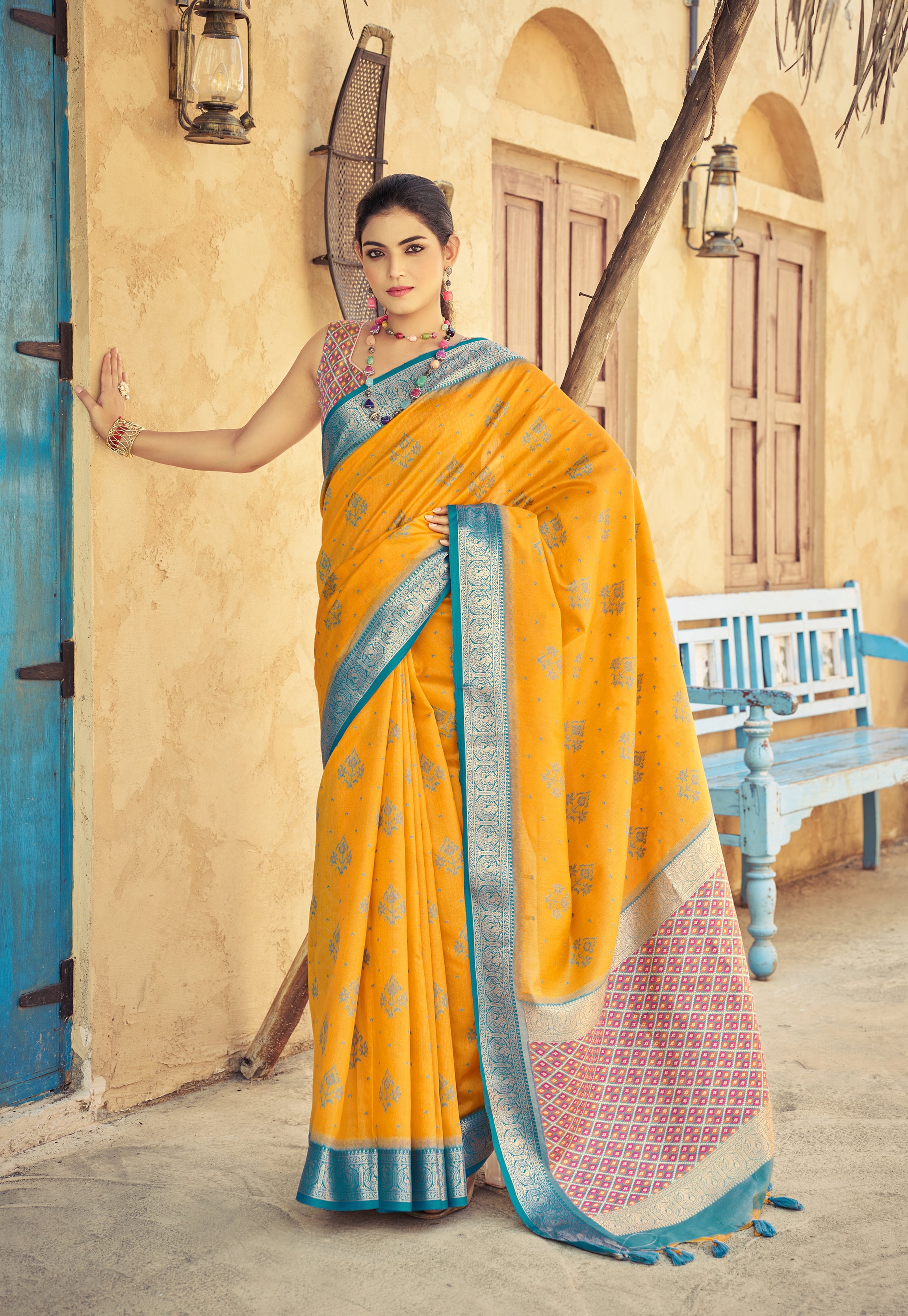 Bright Yellow Raw Silk Saree