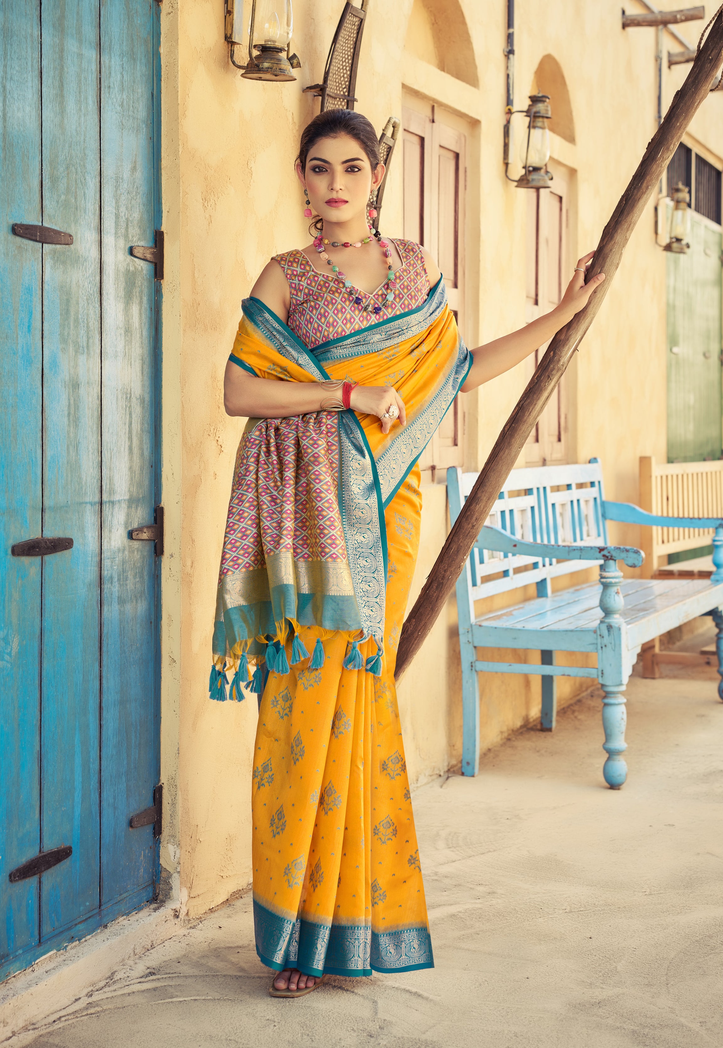 Bright Yellow Raw Silk Saree