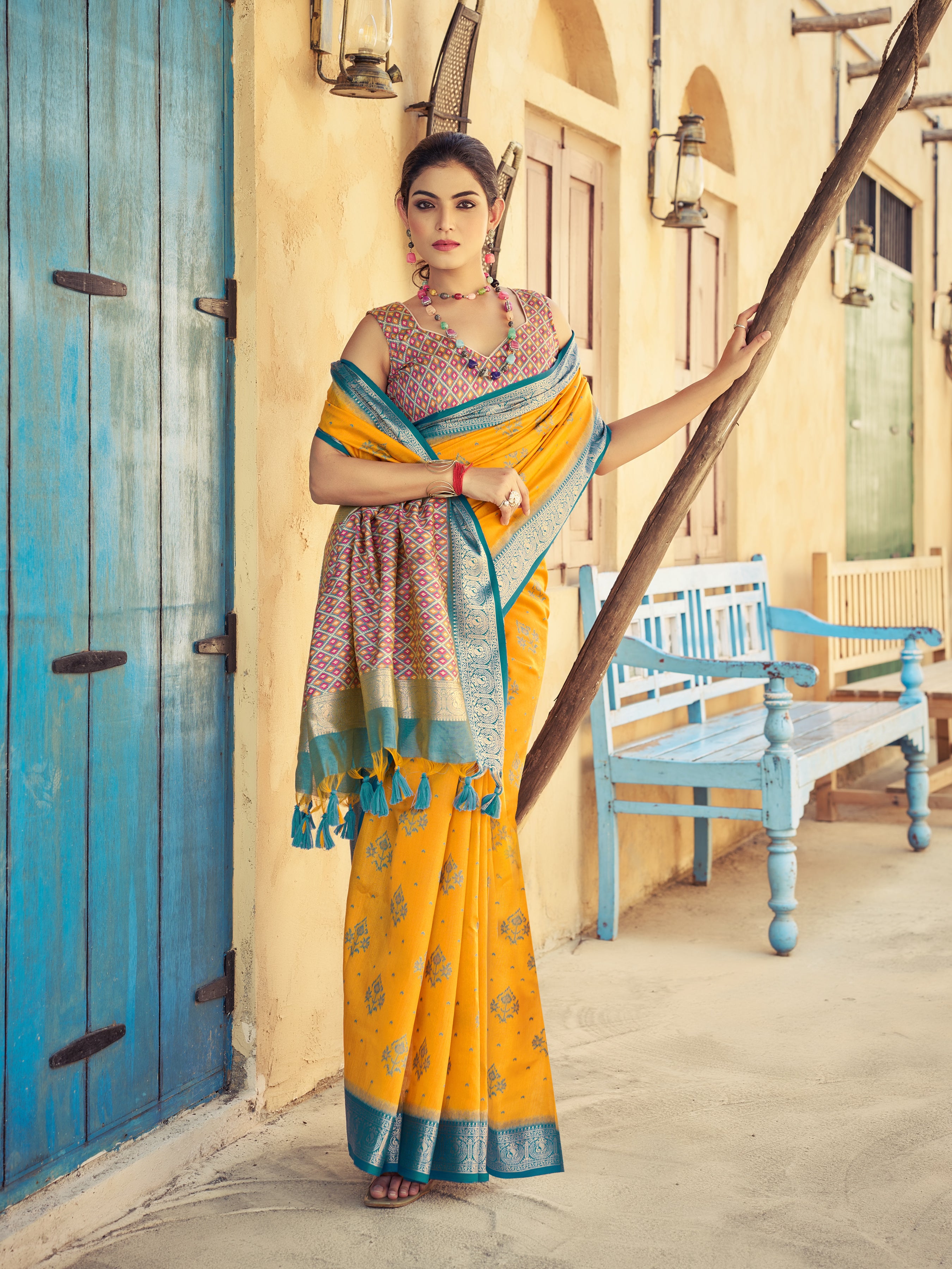 Bright Yellow Raw Silk Saree