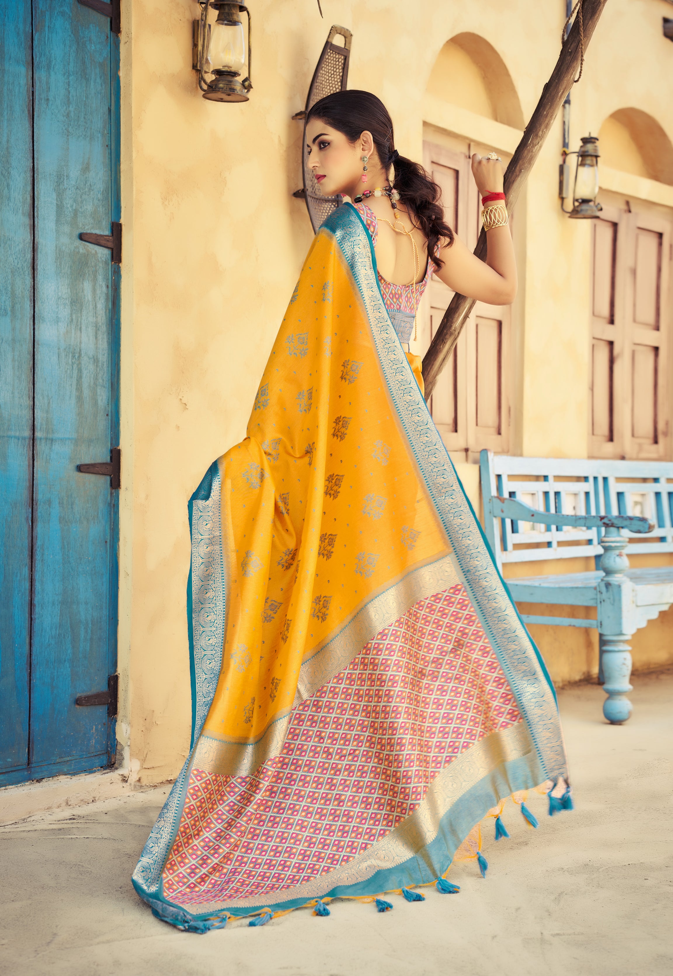 Bright Yellow Raw Silk Saree