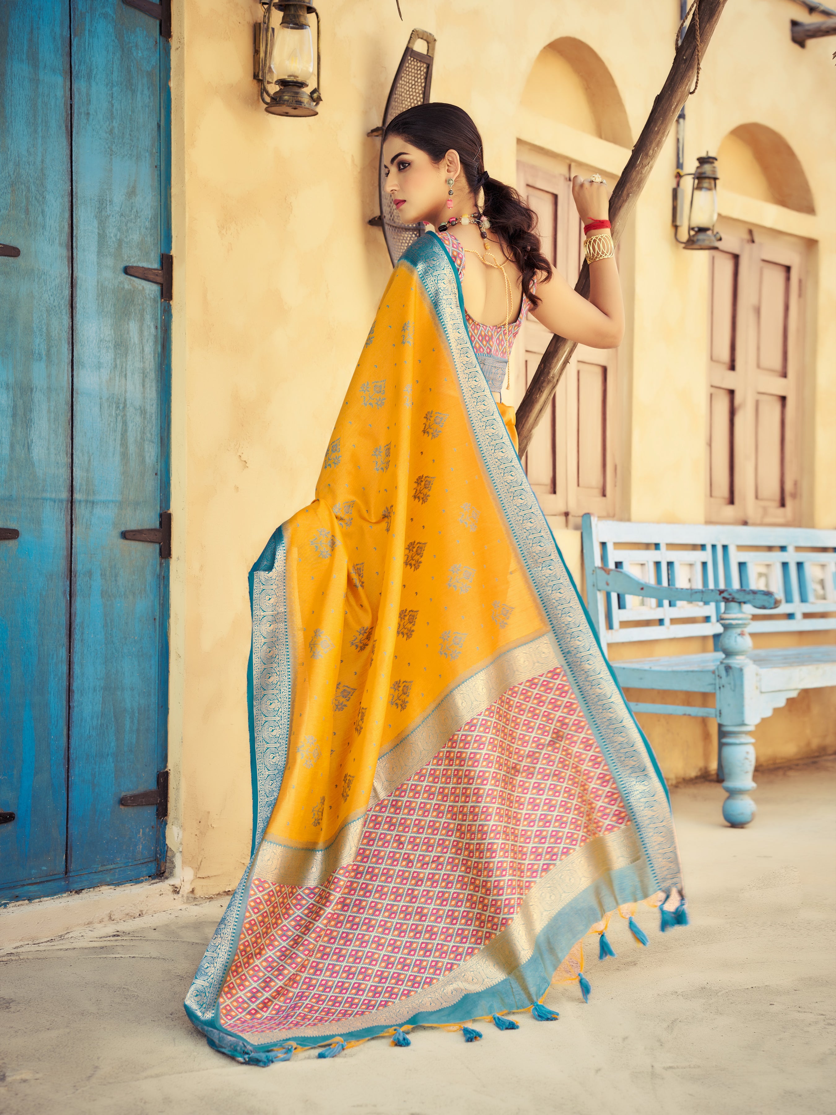 Bright Yellow Raw Silk Saree