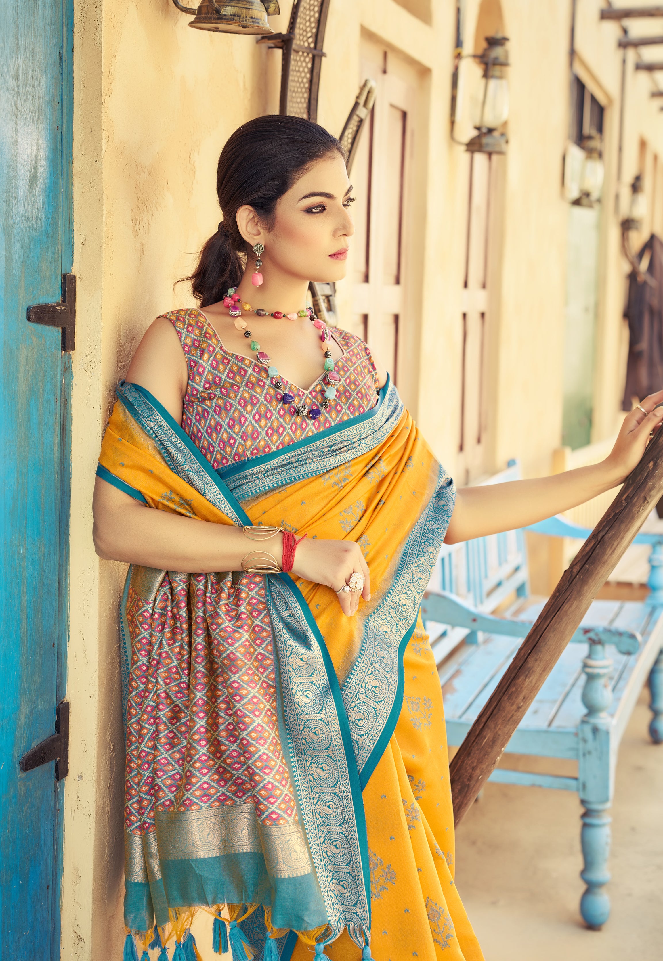 Bright Yellow Raw Silk Saree