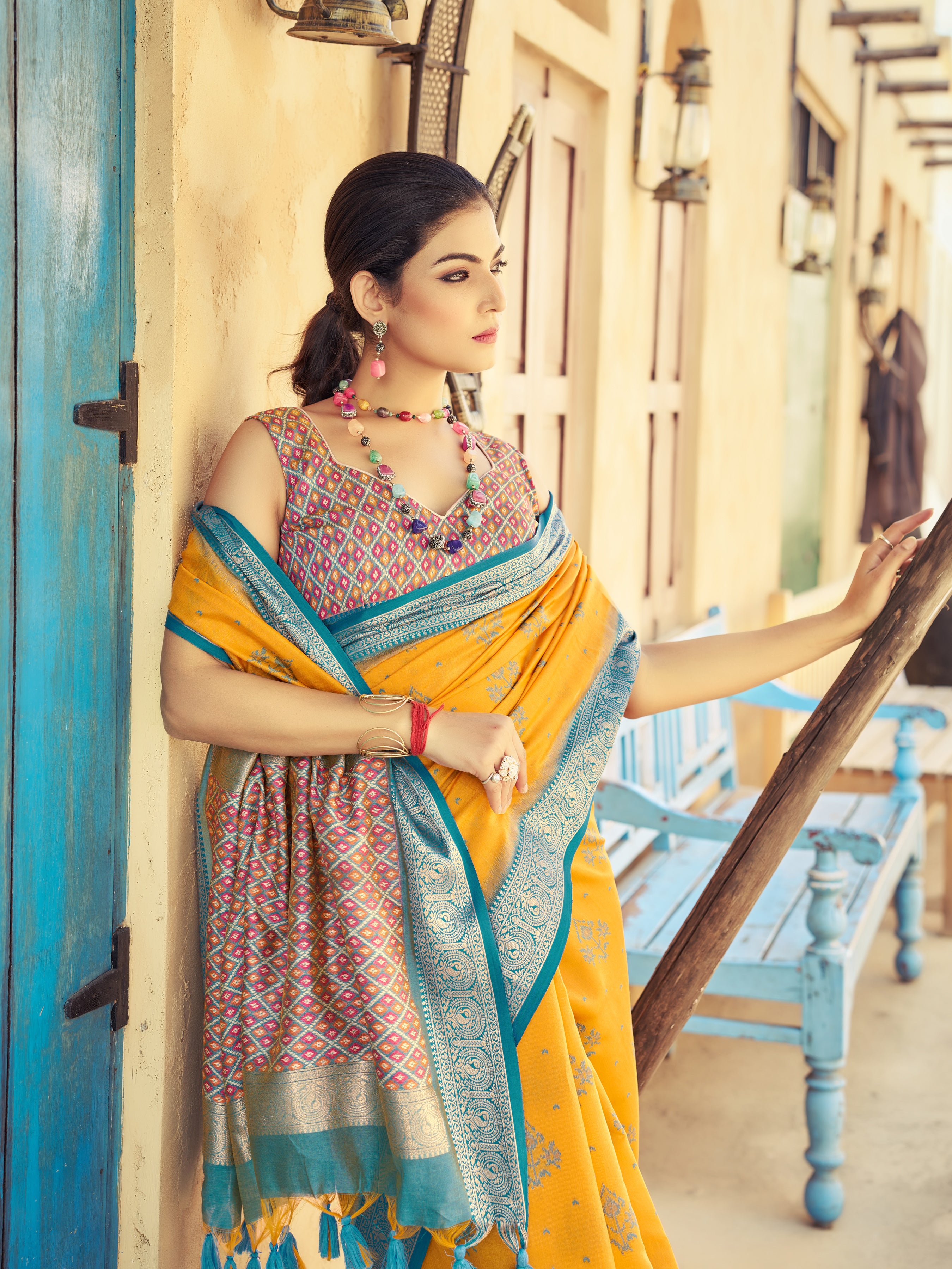 Bright Yellow Raw Silk Saree