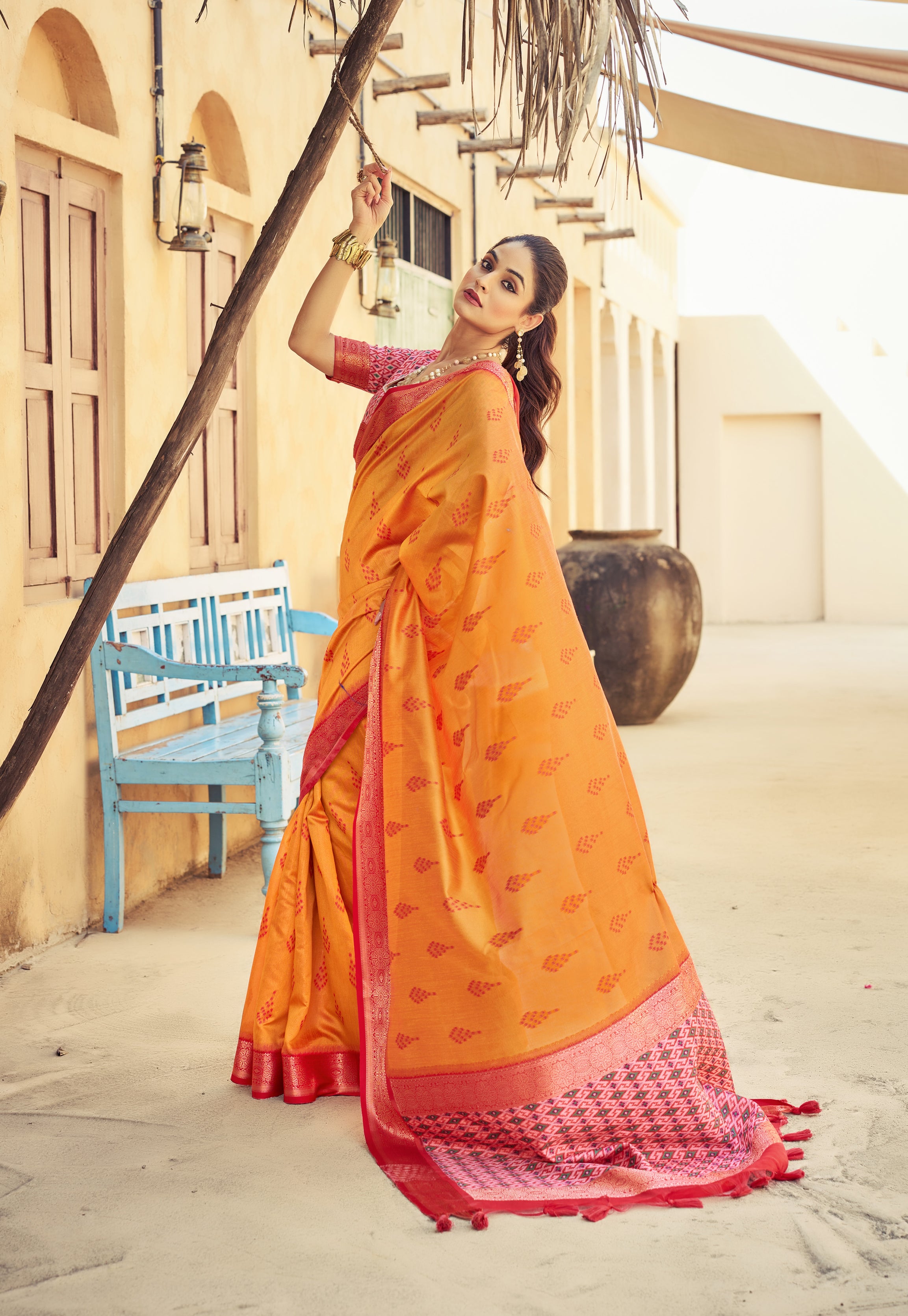 Fiery Orange Raw Silk Saree