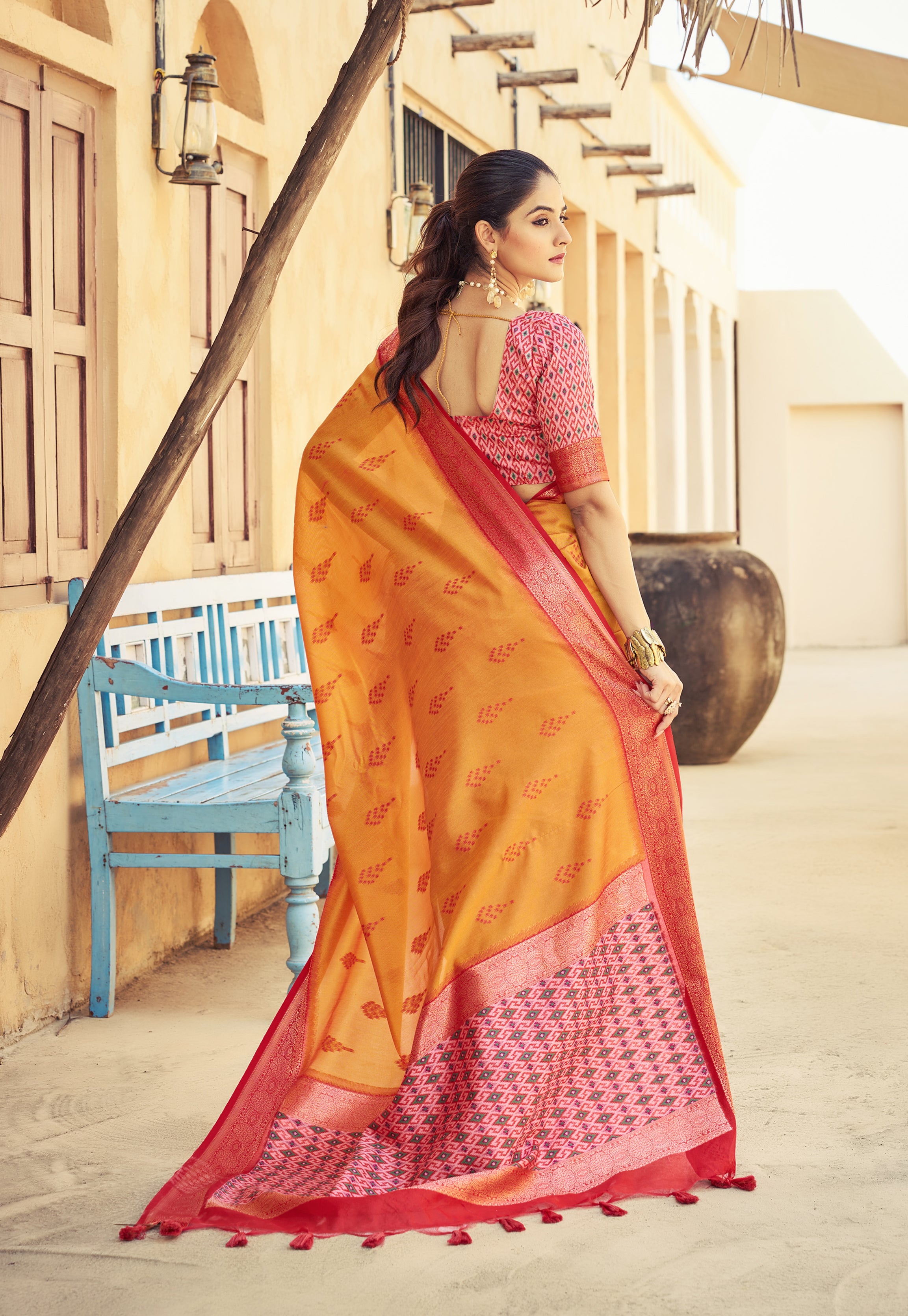 Fiery Orange Raw Silk Saree